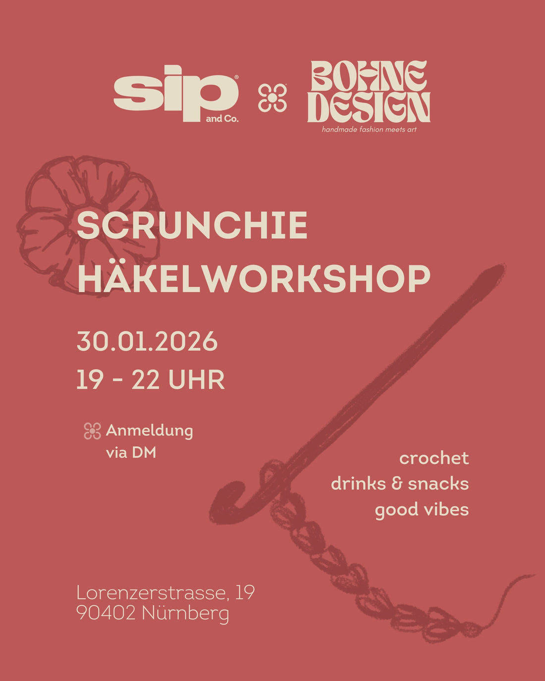 Scrunchie Häkelworkshop in Nürnberg – Kreativer Abend im Café Sip 🧶
