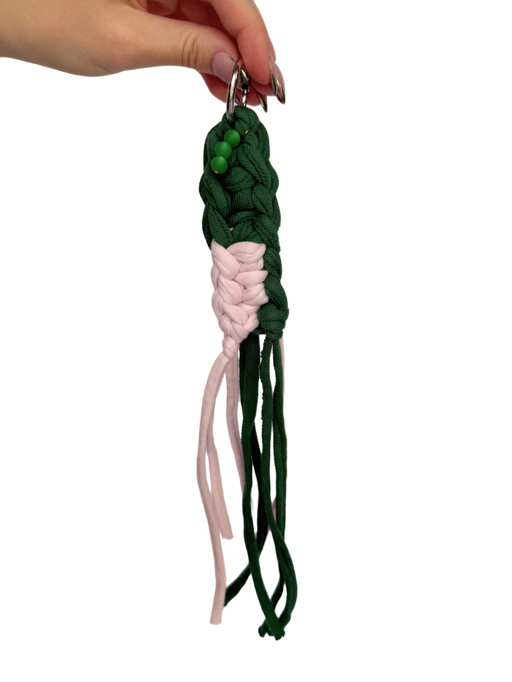 Crochet Anhänger aus recyceltem T-Shirt-Garn mit Perlen | Unikat