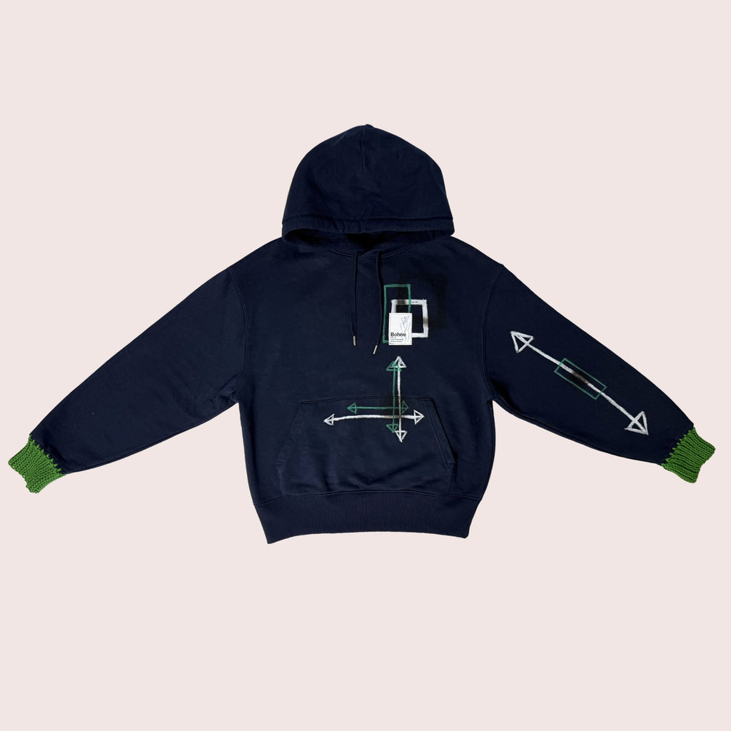 Upcycling Artwear Oversize Hoodie | Grün / Weiß | S