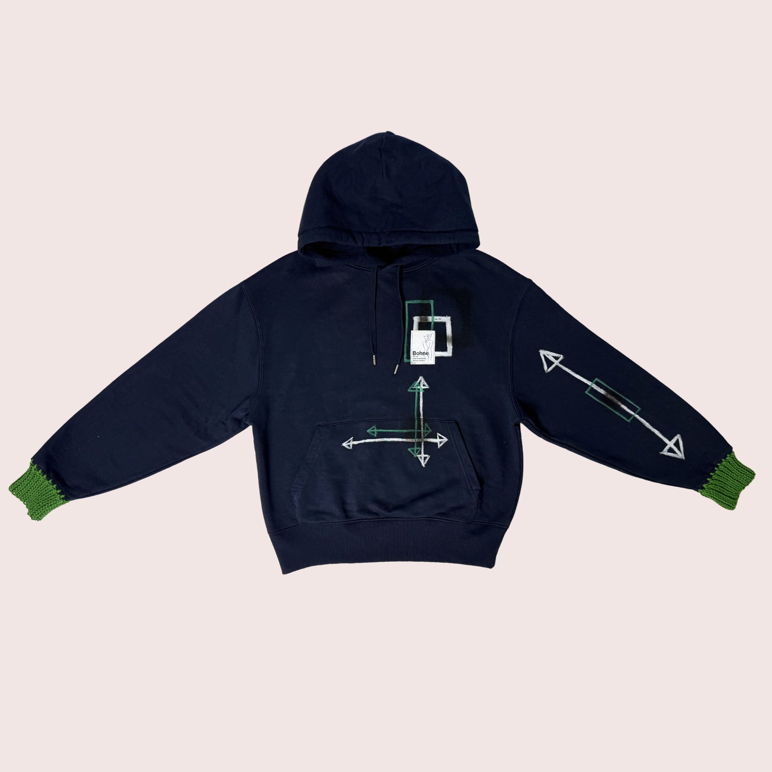 Upcycling Artwear Oversize Hoodie | Grün / Weiß | S