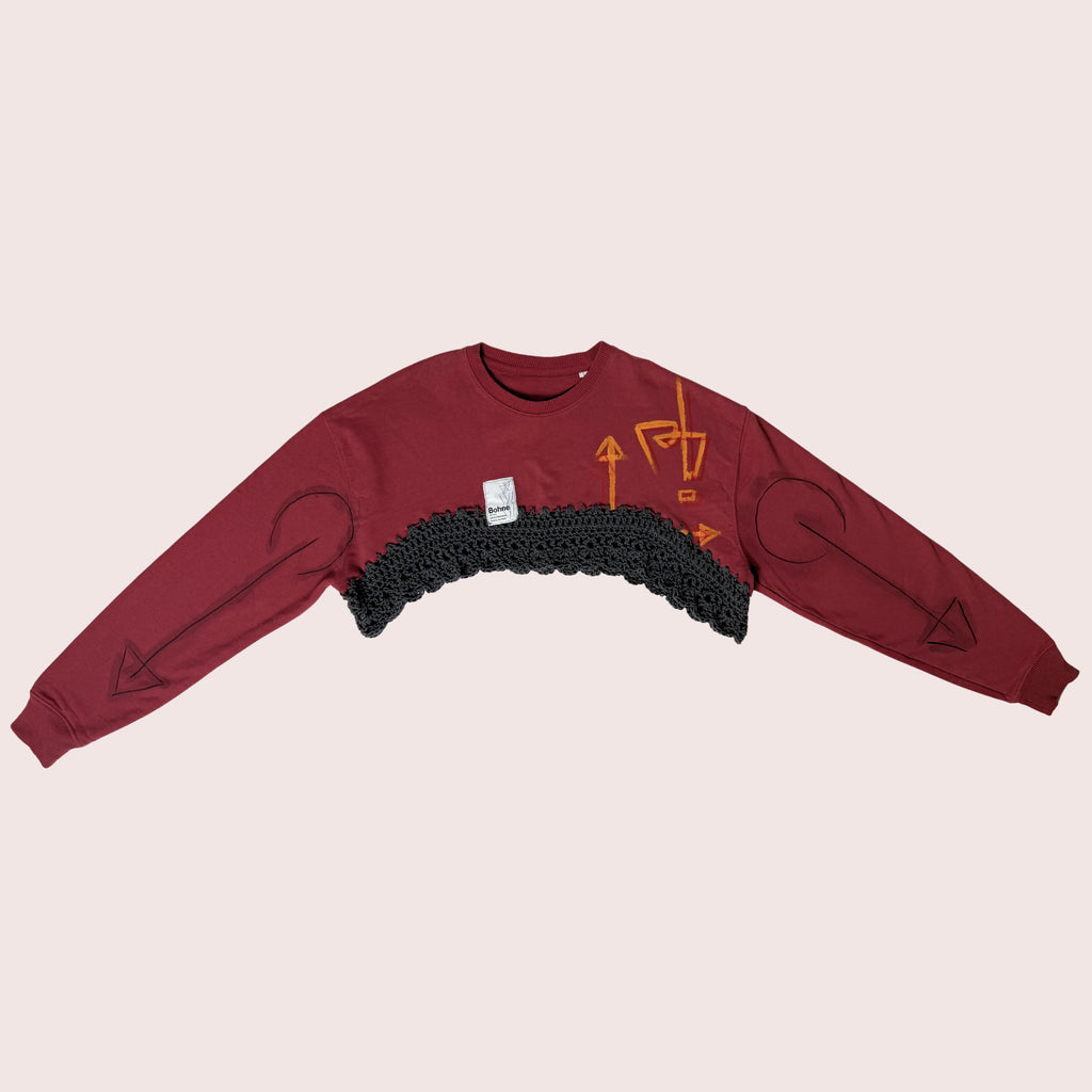 Upcycling Artwear Cropped Sweatshirt | Terrakotta / Orange-Rot – L