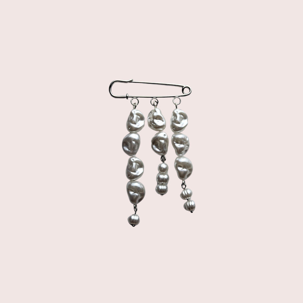 Triple Pin | Perlenbrosche silber