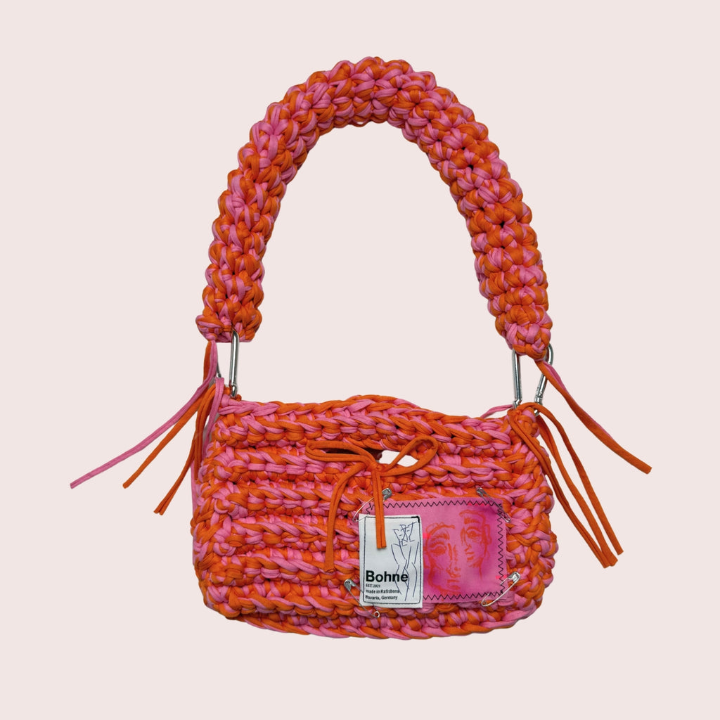 Crochet B-BAG aus recyceltem T-Shirt-Garn | rot, rosa
