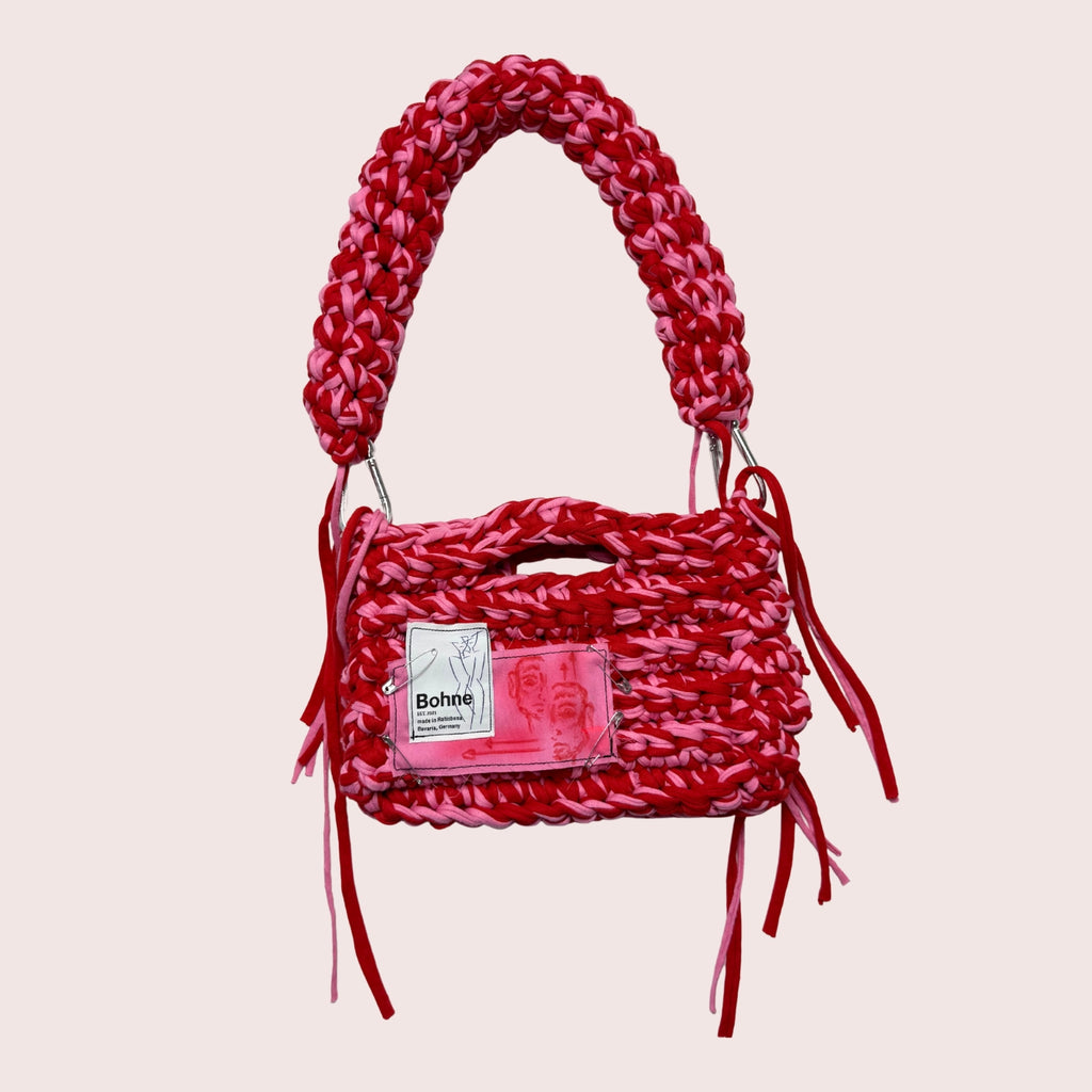 Crochet B-BAG aus recyceltem T-Shirt-Garn | rot, rosa
