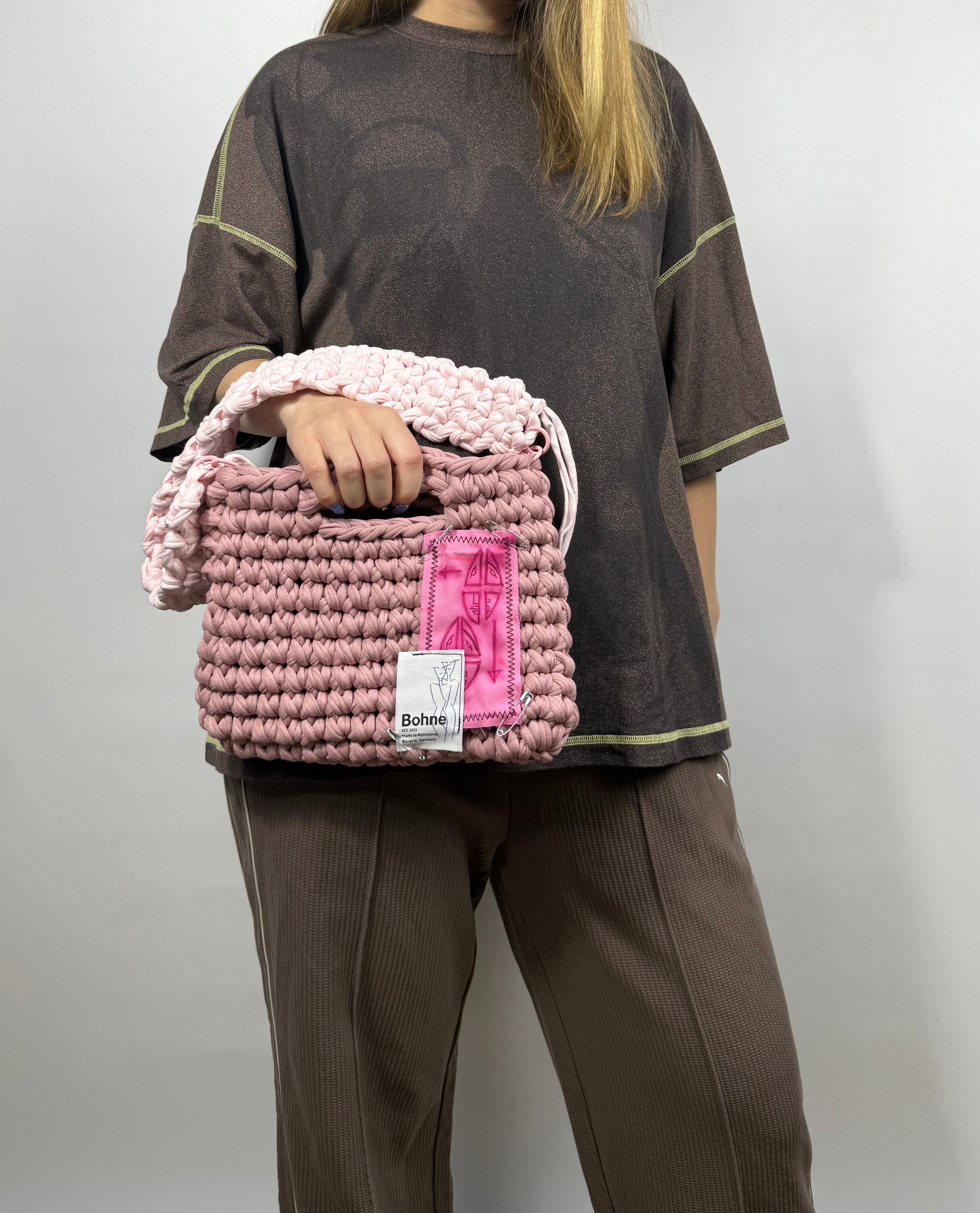 Crochet B-BAG aus recyceltem T-Shirt-Garn | rosa