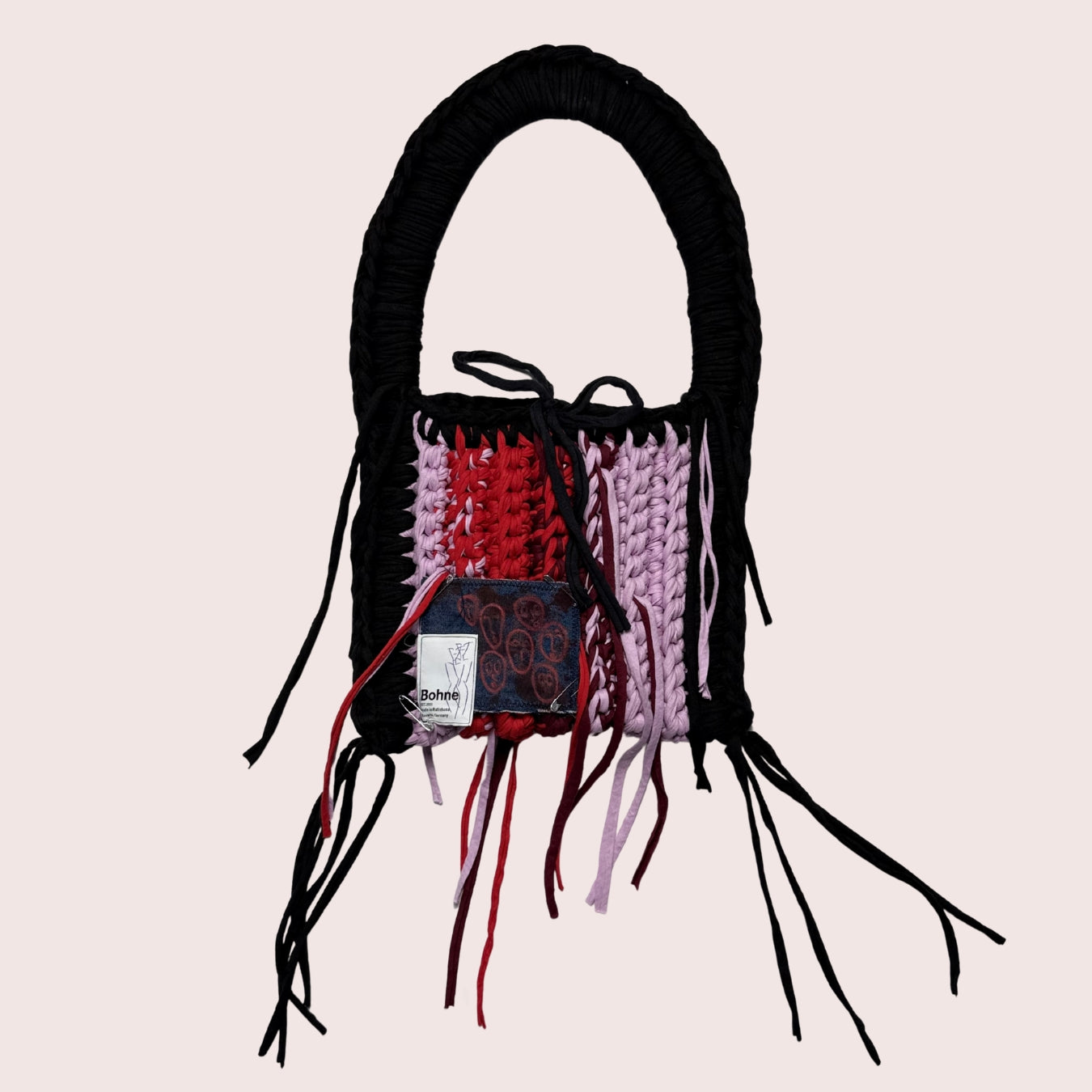 Crochet B-BAG aus recyceltem T-Shirt-Garn | rot, schwarz