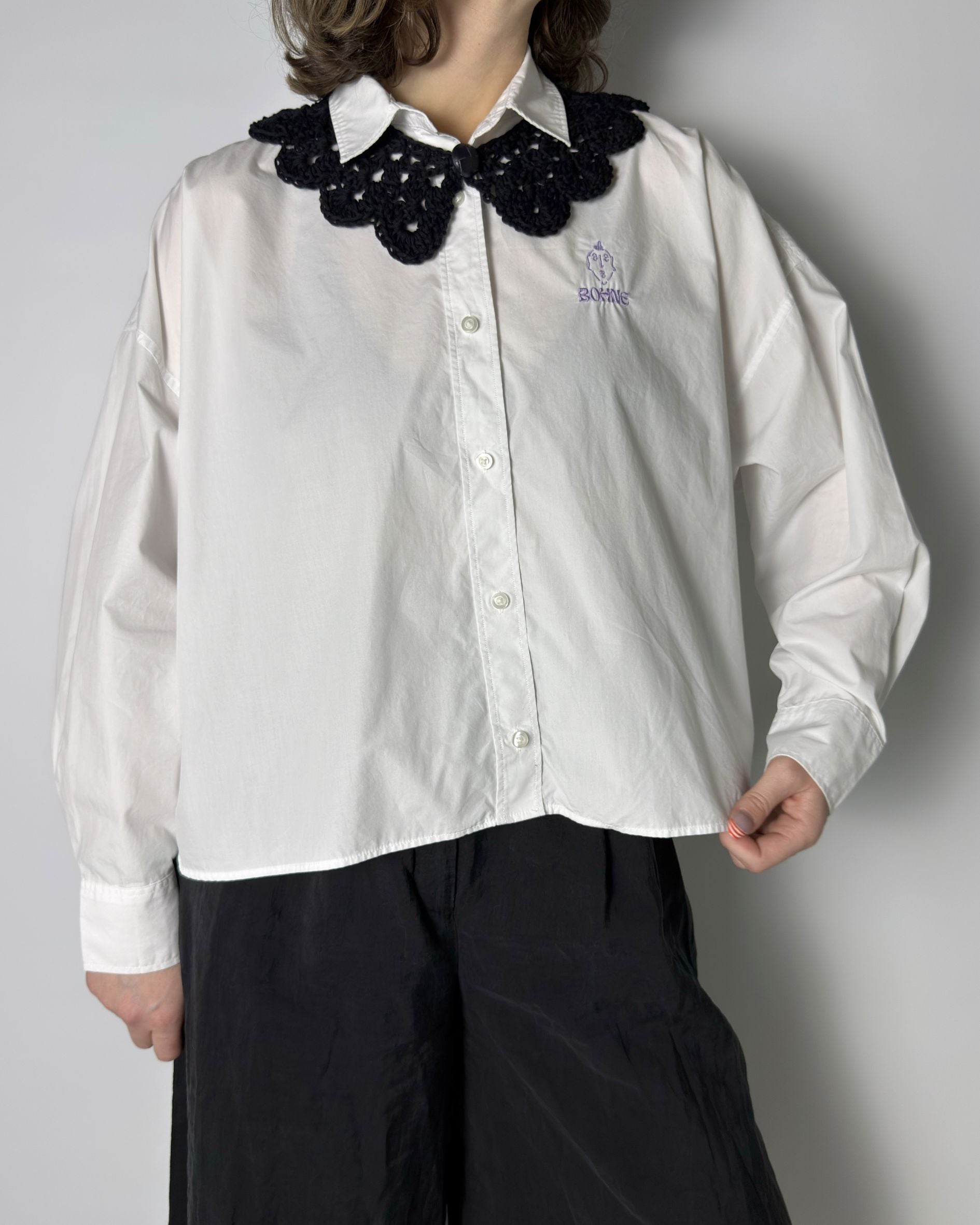 Crochet Kollektion | Baumwoll Kragen Hemd | Weiß