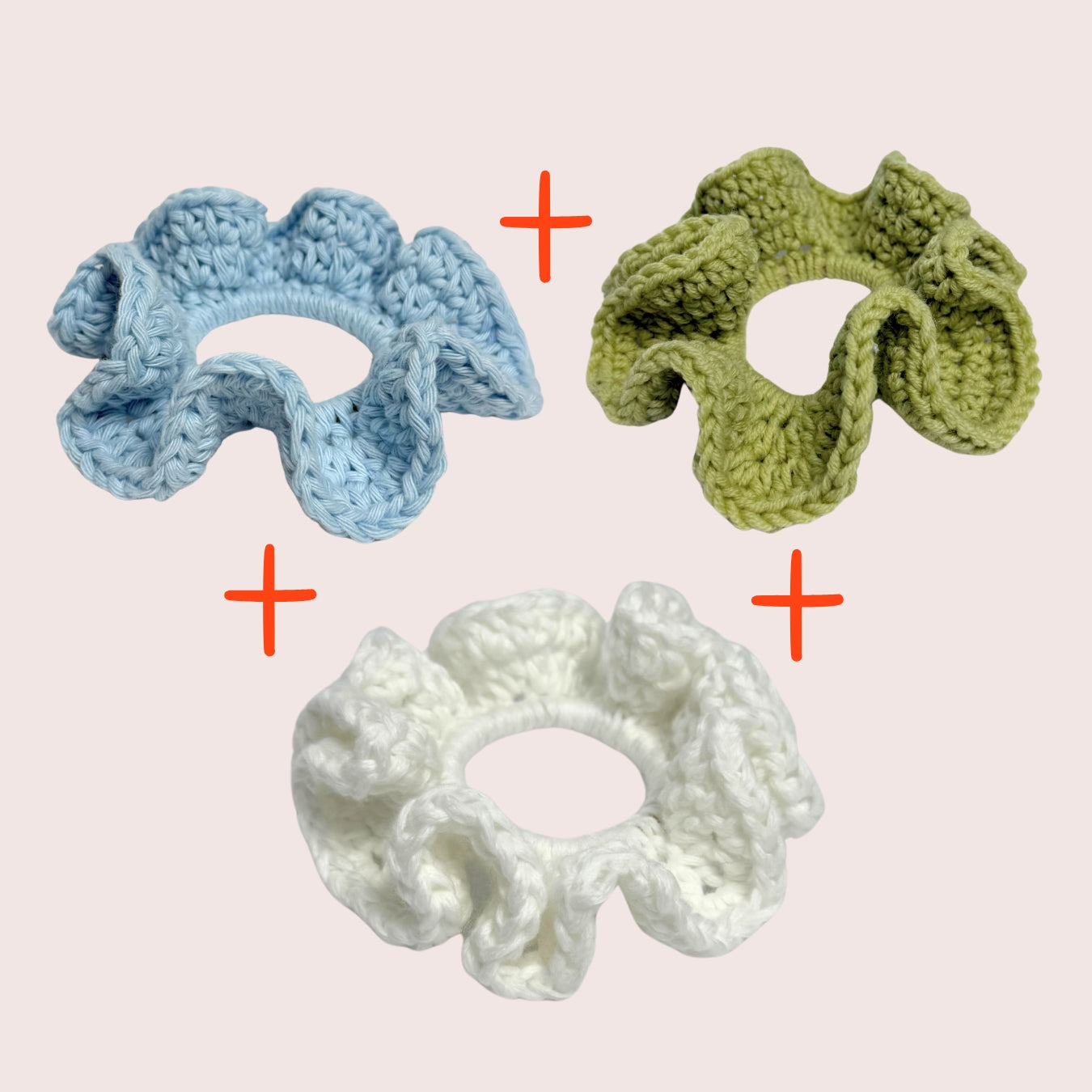 3 gehäkelte Baumwoll Scrunchies