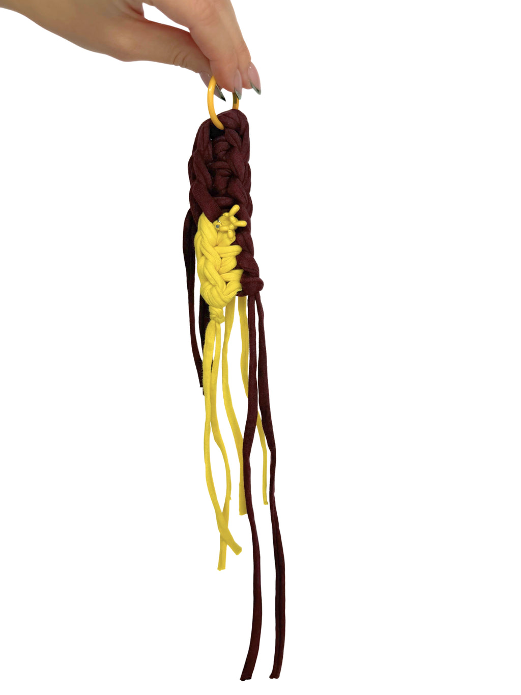 Crochet Anhänger aus recyceltem T-Shirt-Garn mit Perlen | Unikat