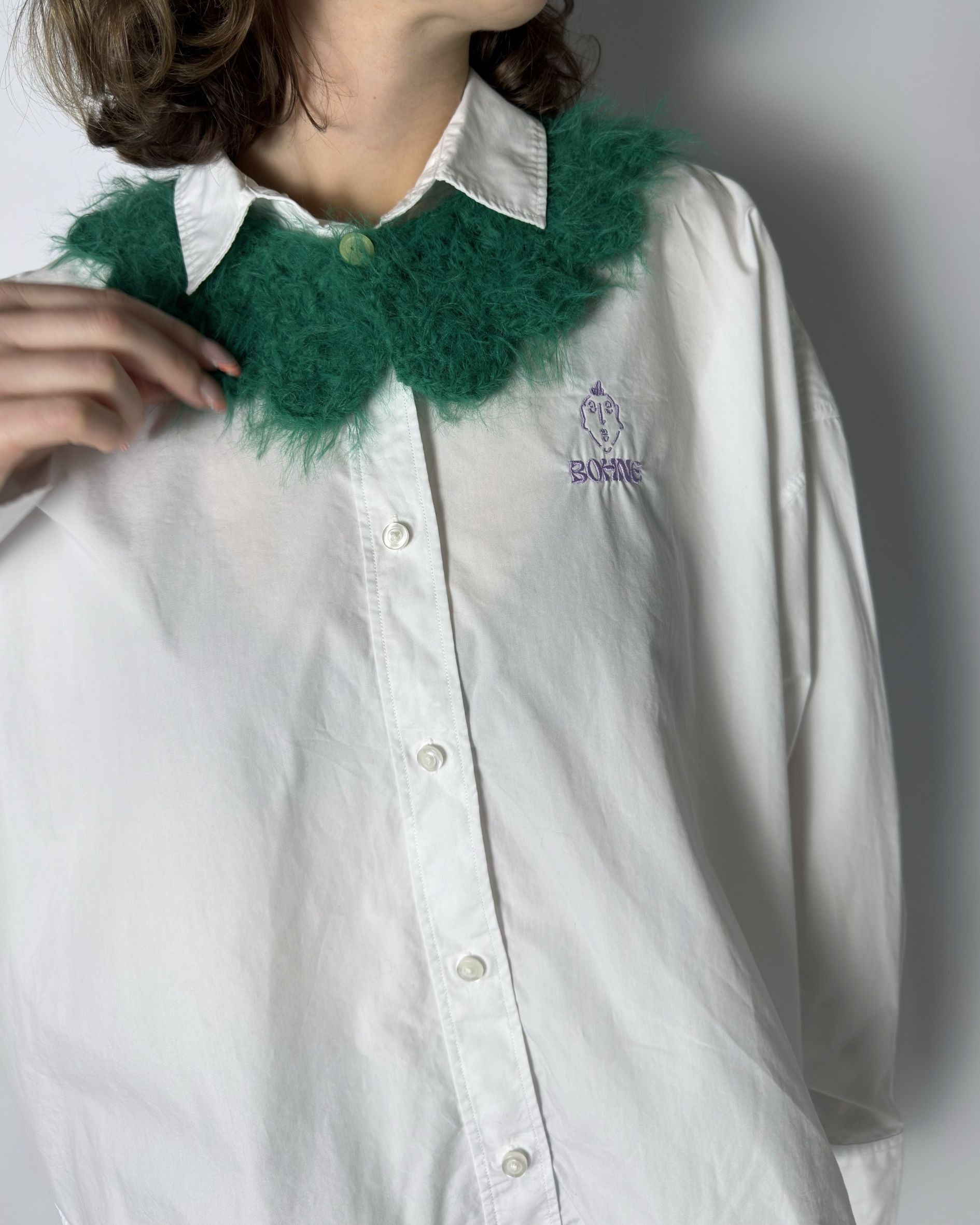 Crochet Kollektion | Fuzzy Kragen Hemd | Weiß