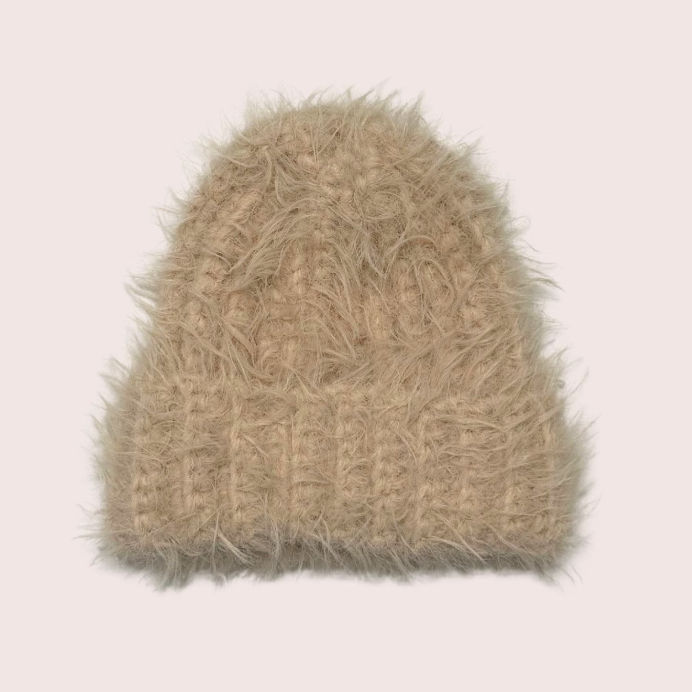 weicher und warme fuzzy gehäkelte Winter Mütze aus Merino Mix in beige