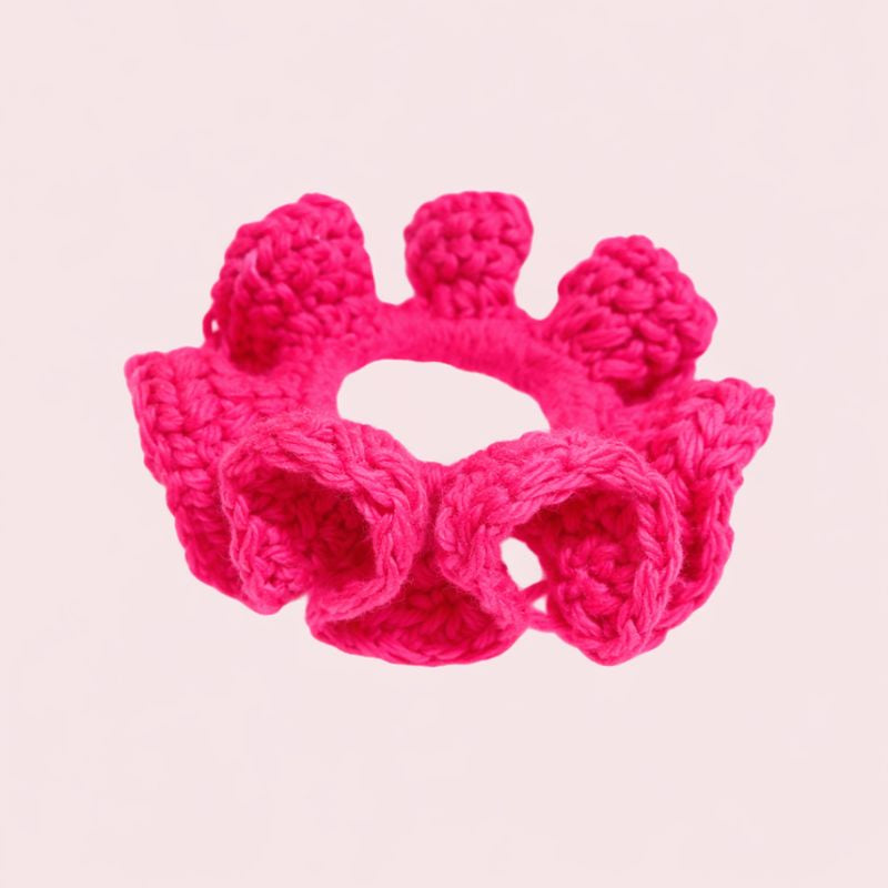 gehäkelter Haargummi aus Baumwolle in neonpink | farbe:electricpink|typ:produkt