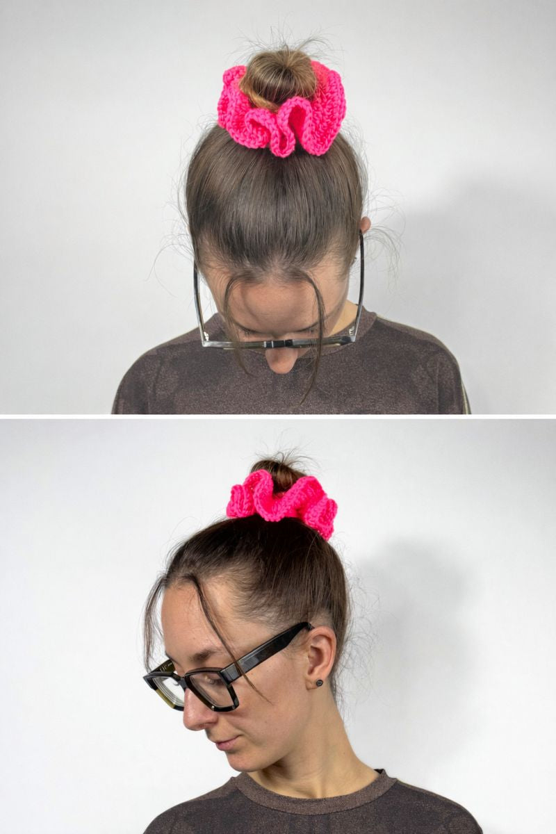 gehäkelter Haargummi aus Baumwolle in neonpink | farbe:electricpink|typ:getragen