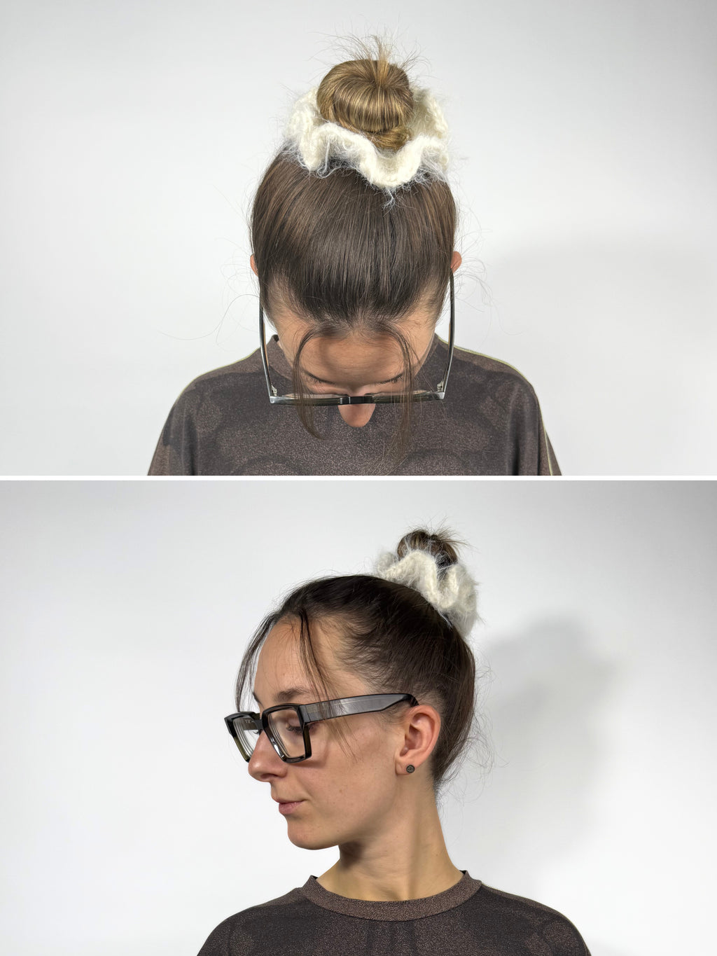 weicher fuzzy gehäkelter Haargummi aus Merino Mix in weiß | farbe:offwhite|typ:getragen