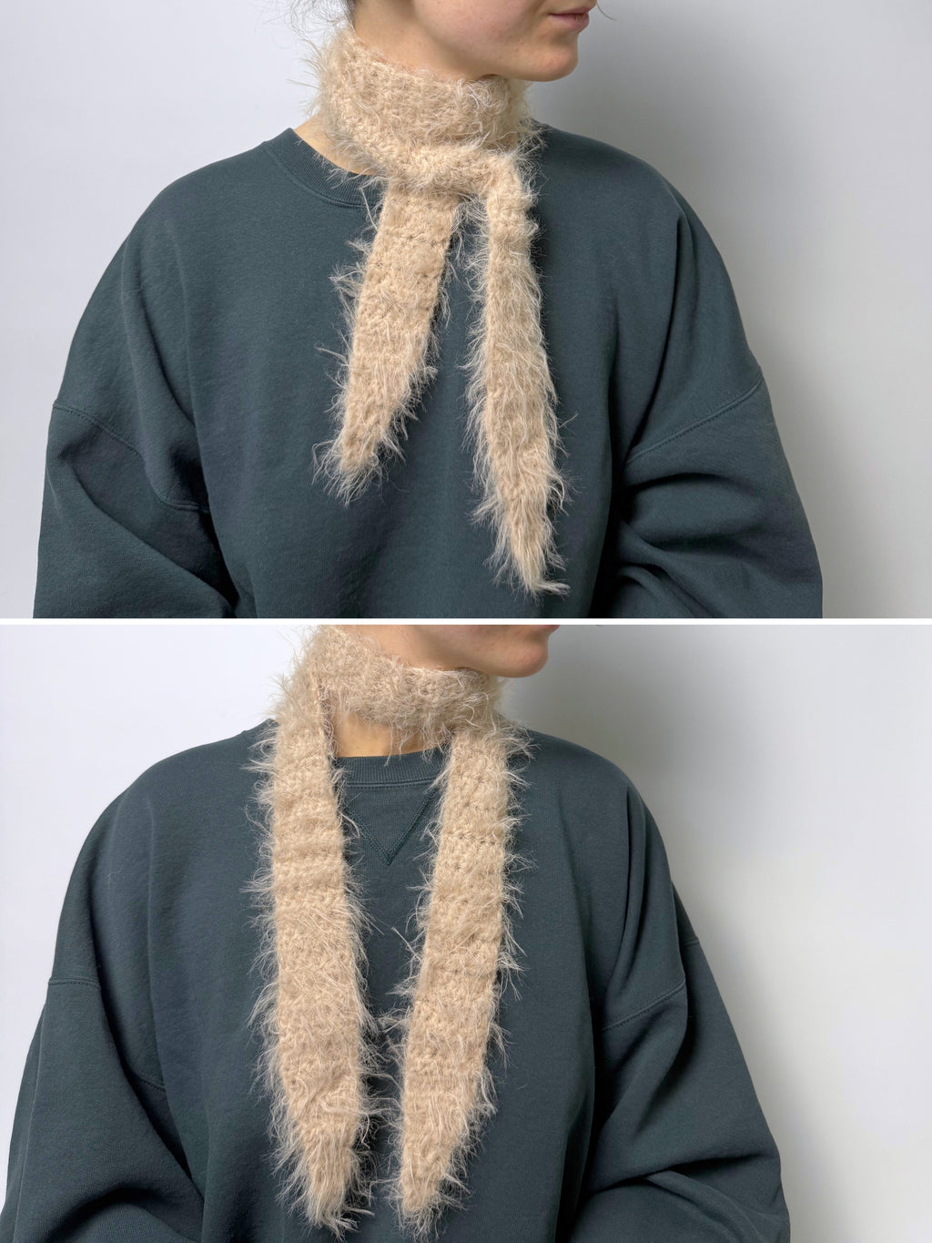 weicher fuzzy gehäkelter Sophie Scarf aus Merino Mix in beige | farbe:sand|typ:produkt