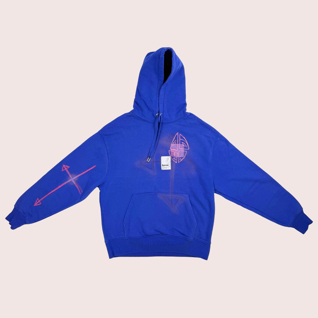handbemalter oversized Kapuzen Hoodie mit Motiven in blau rosa