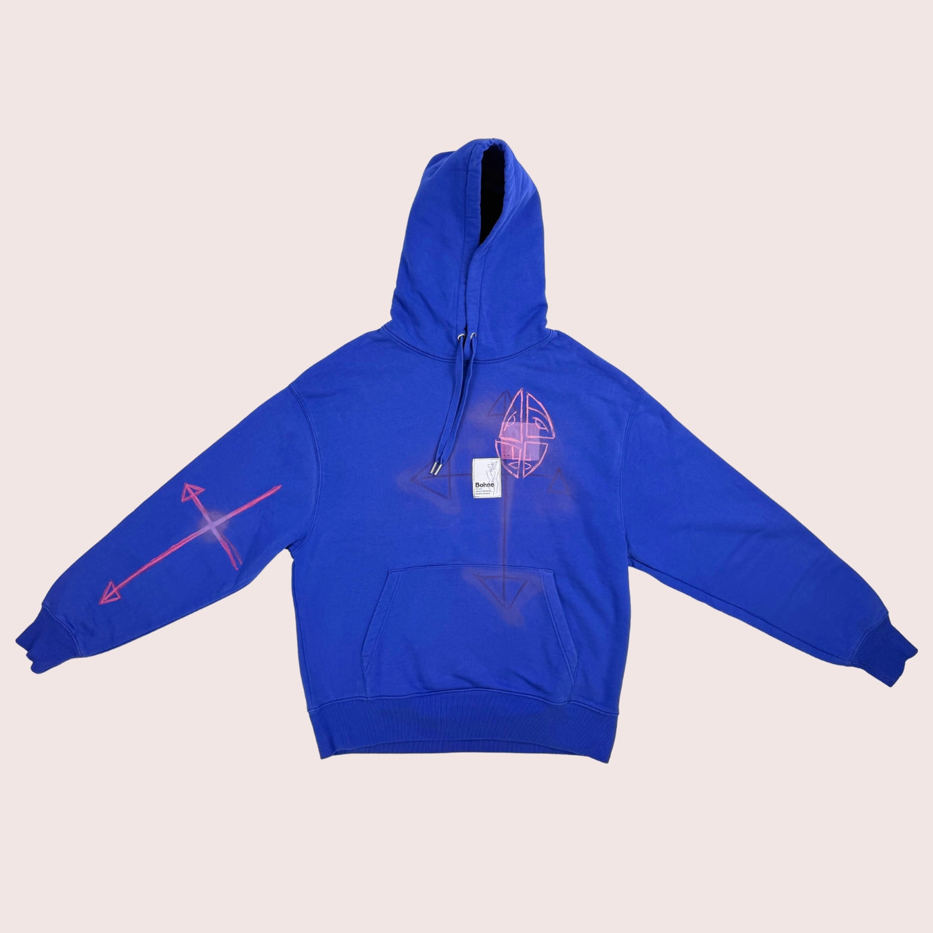 handbemalter oversized Kapuzen Hoodie mit Motiven in blau rosa