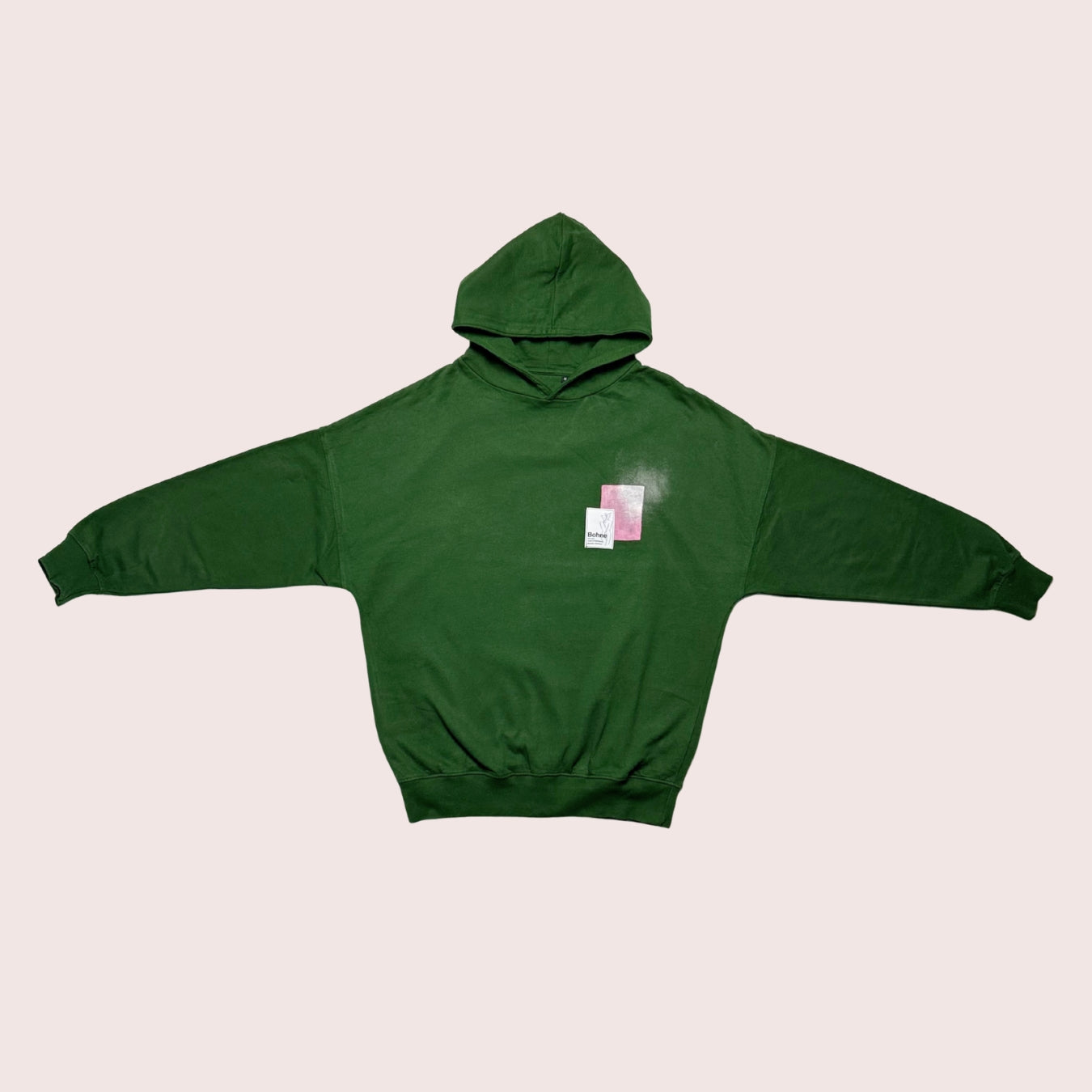 handbemalter oversized Kapuzen Hoodie mit Motiven in grün rosa