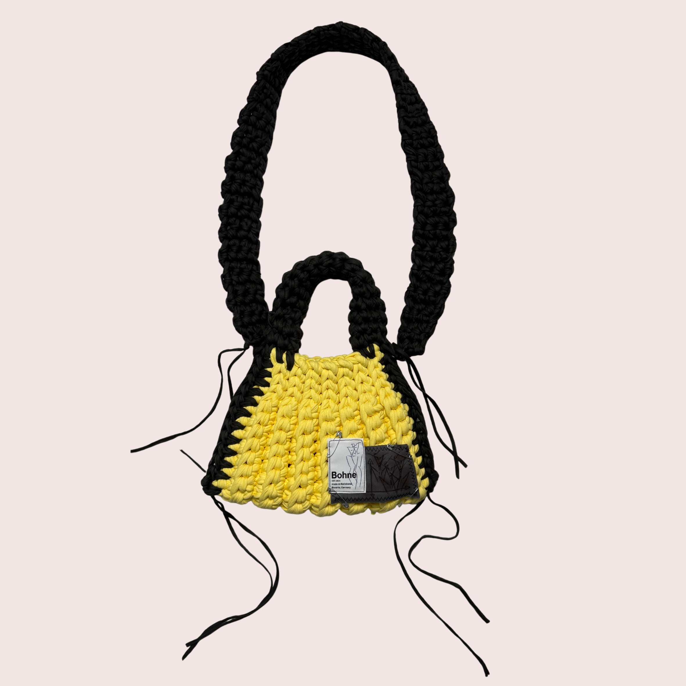 Crochet B-BAG aus recyceltem T-Shirt-Garn | gelb, dunkelgrau