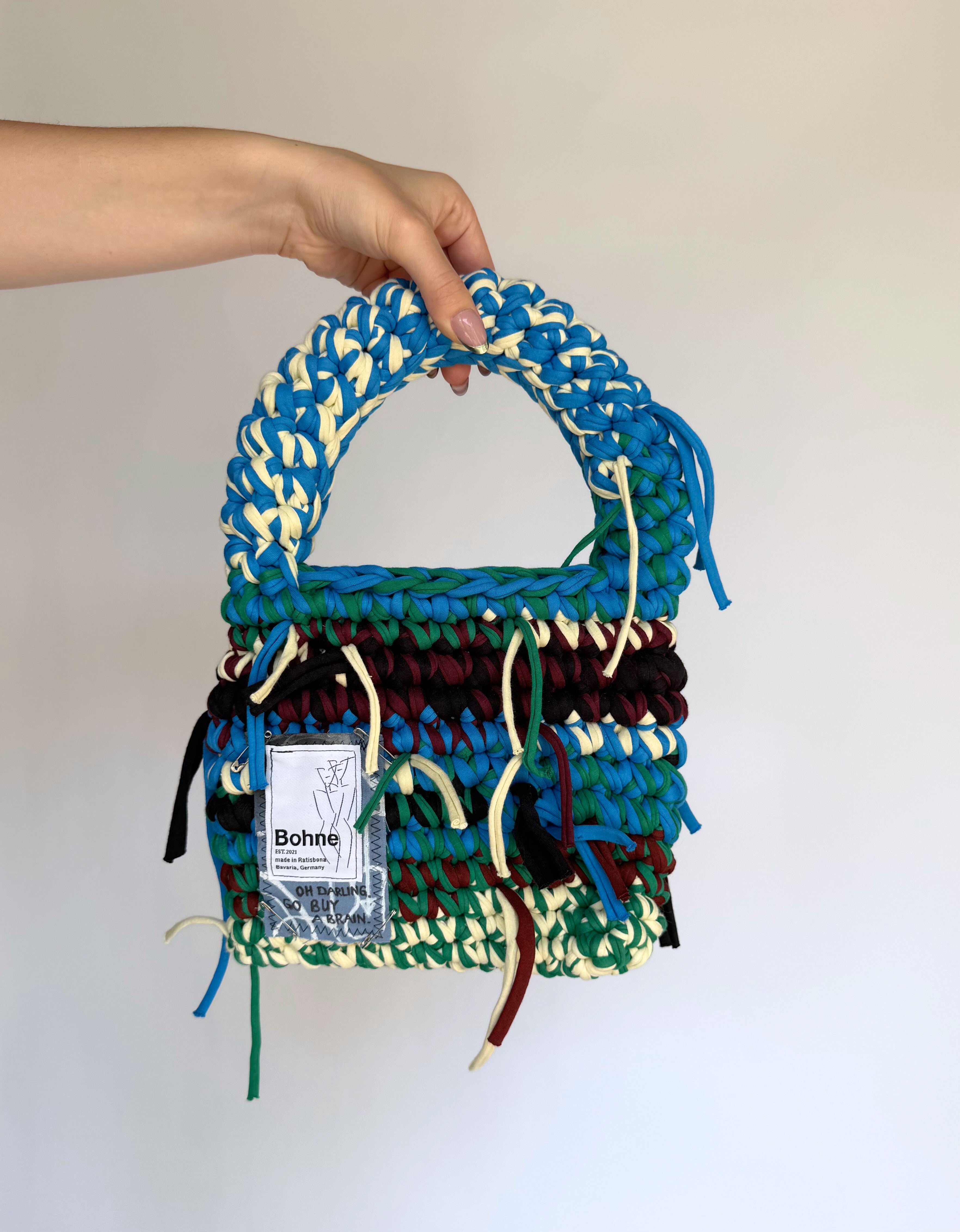 Crochet B-BAG aus recyceltem T-Shirt-Garn | beige, braun, blau, grün, schwarz