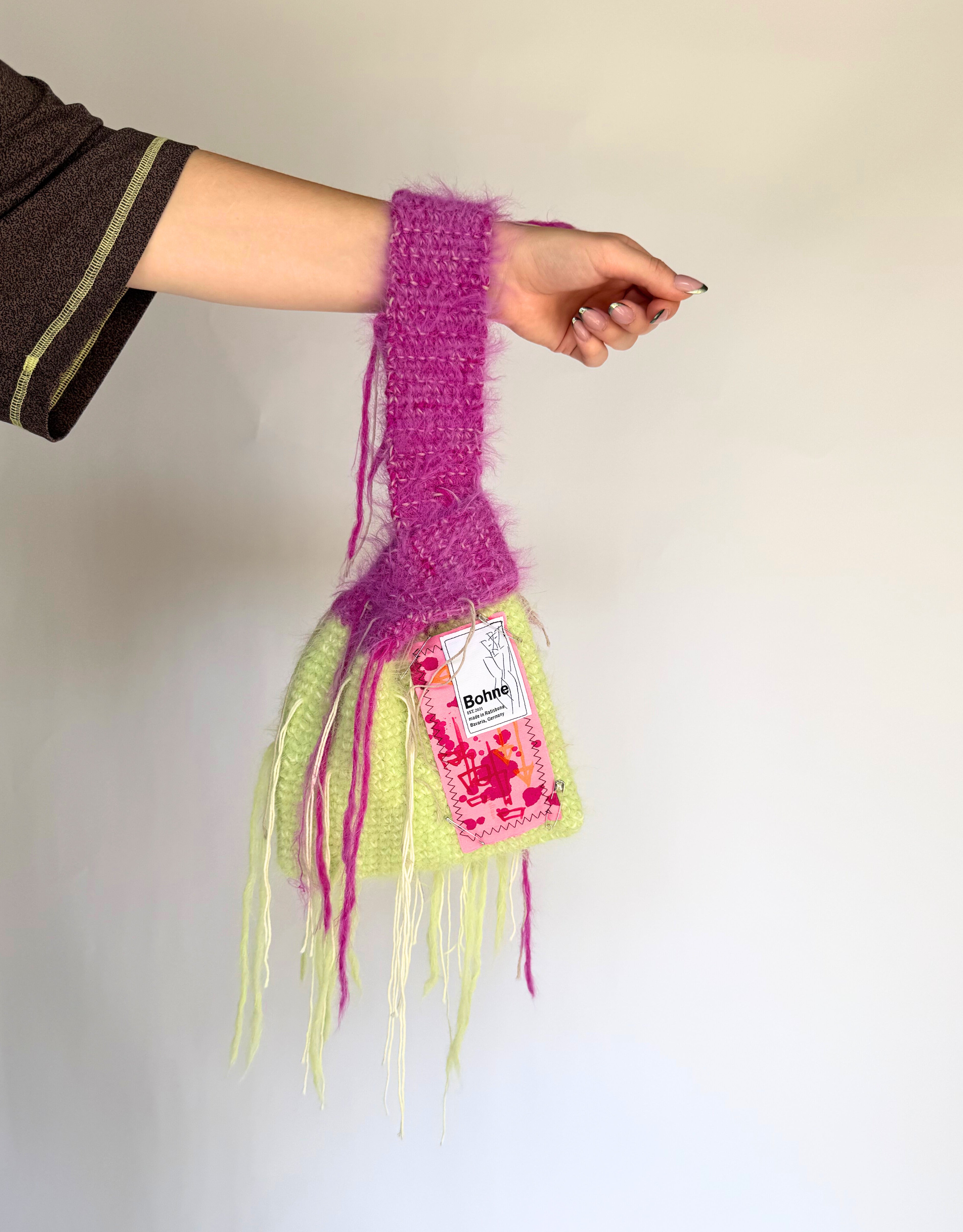 Crochet B-BAG aus recyceltem T-Shirt-Garn | pink, gelb