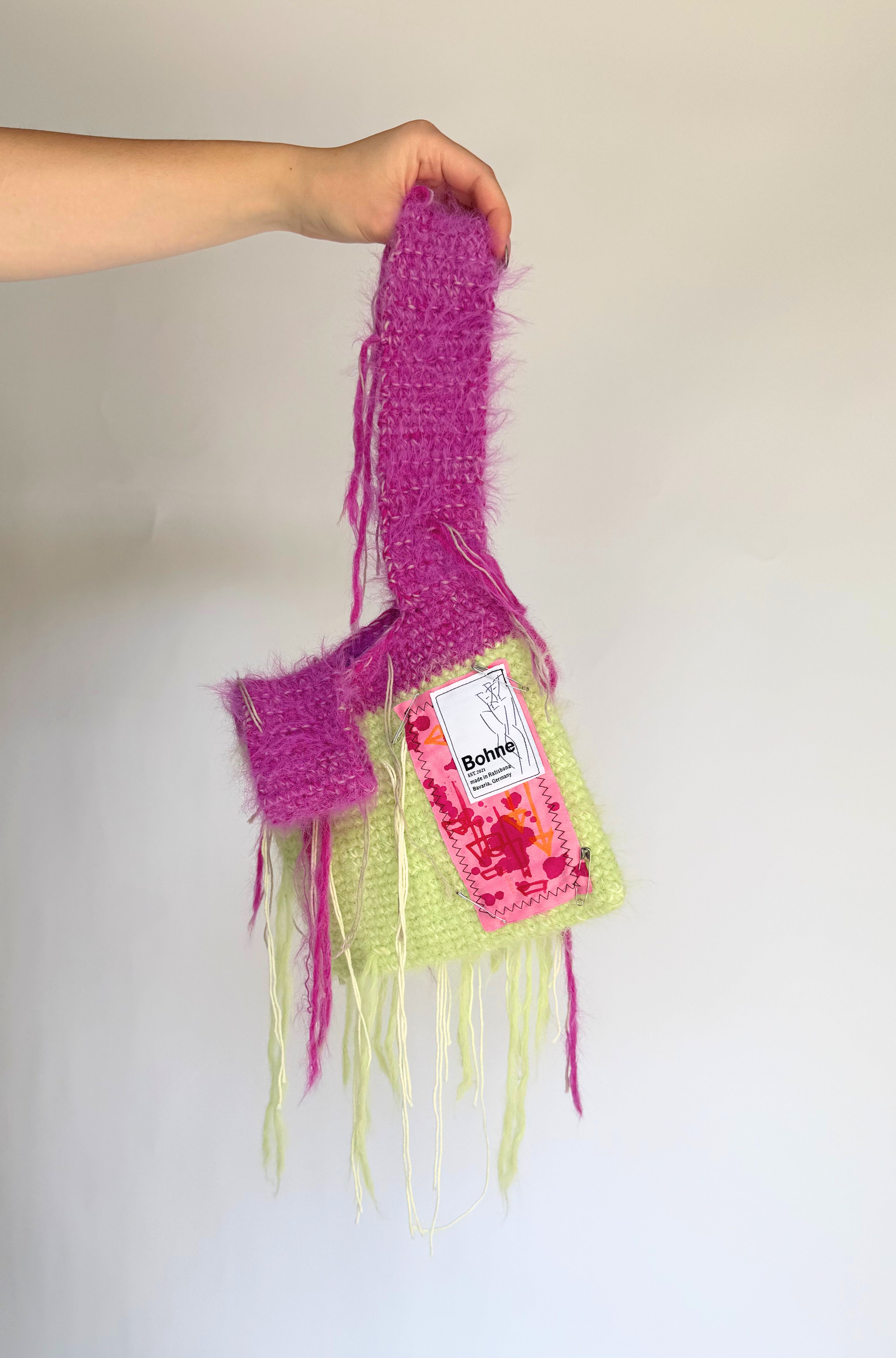 Crochet B-BAG aus recyceltem T-Shirt-Garn | pink, gelb