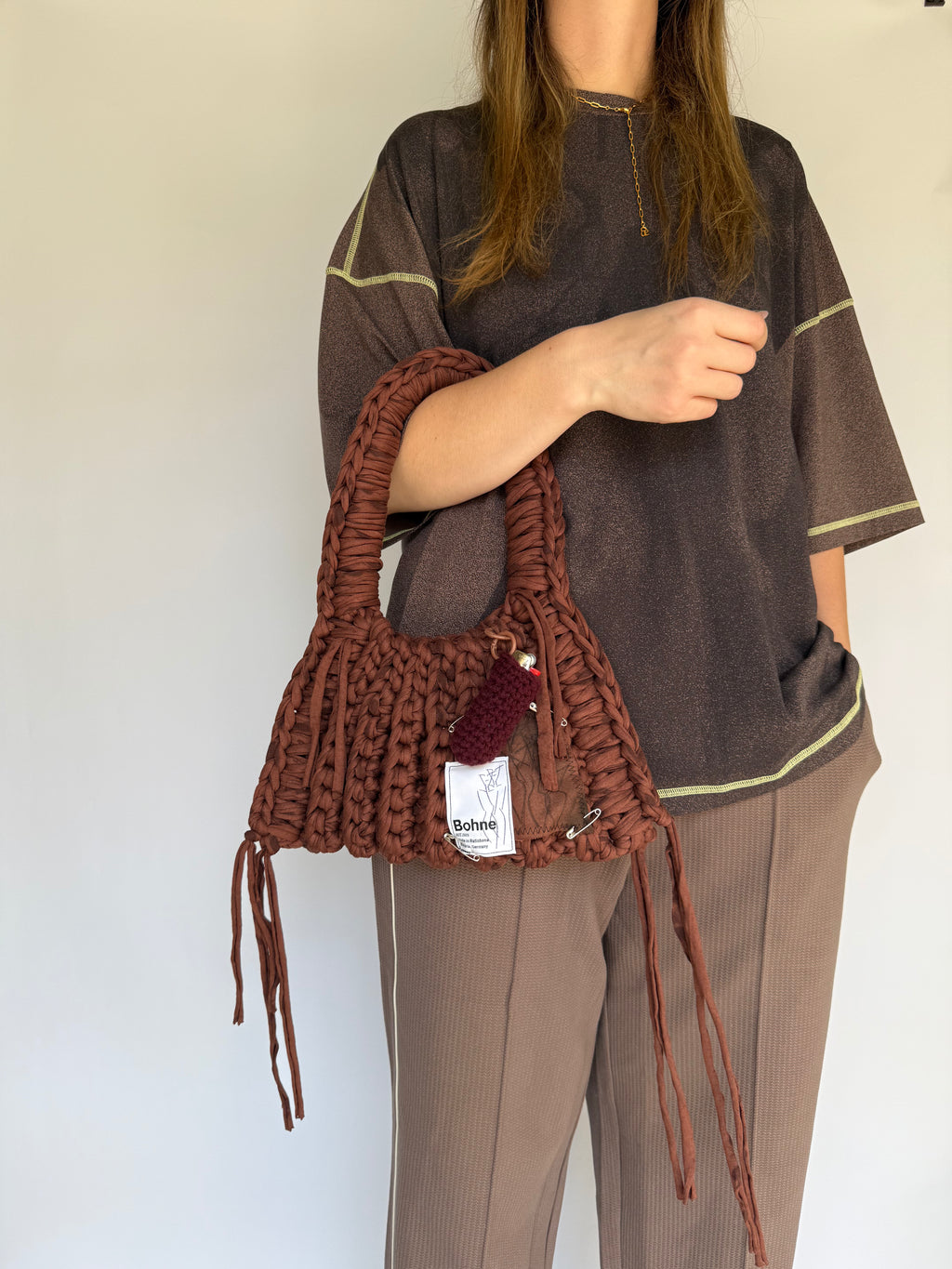 Crochet B-BAG aus recyceltem T-Shirt-Garn | braun