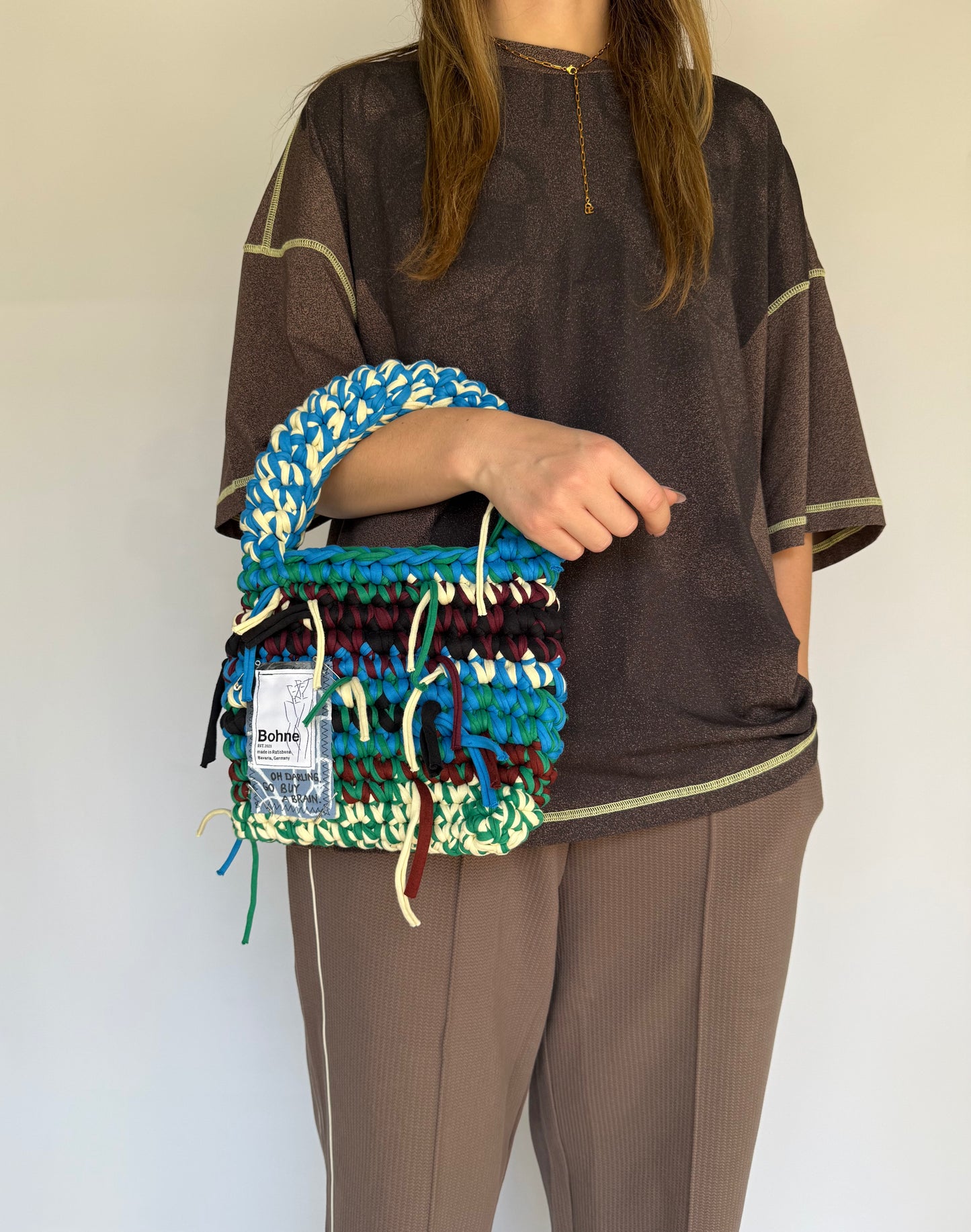 Crochet B-BAG aus recyceltem T-Shirt-Garn | beige, braun, blau, grün, schwarz