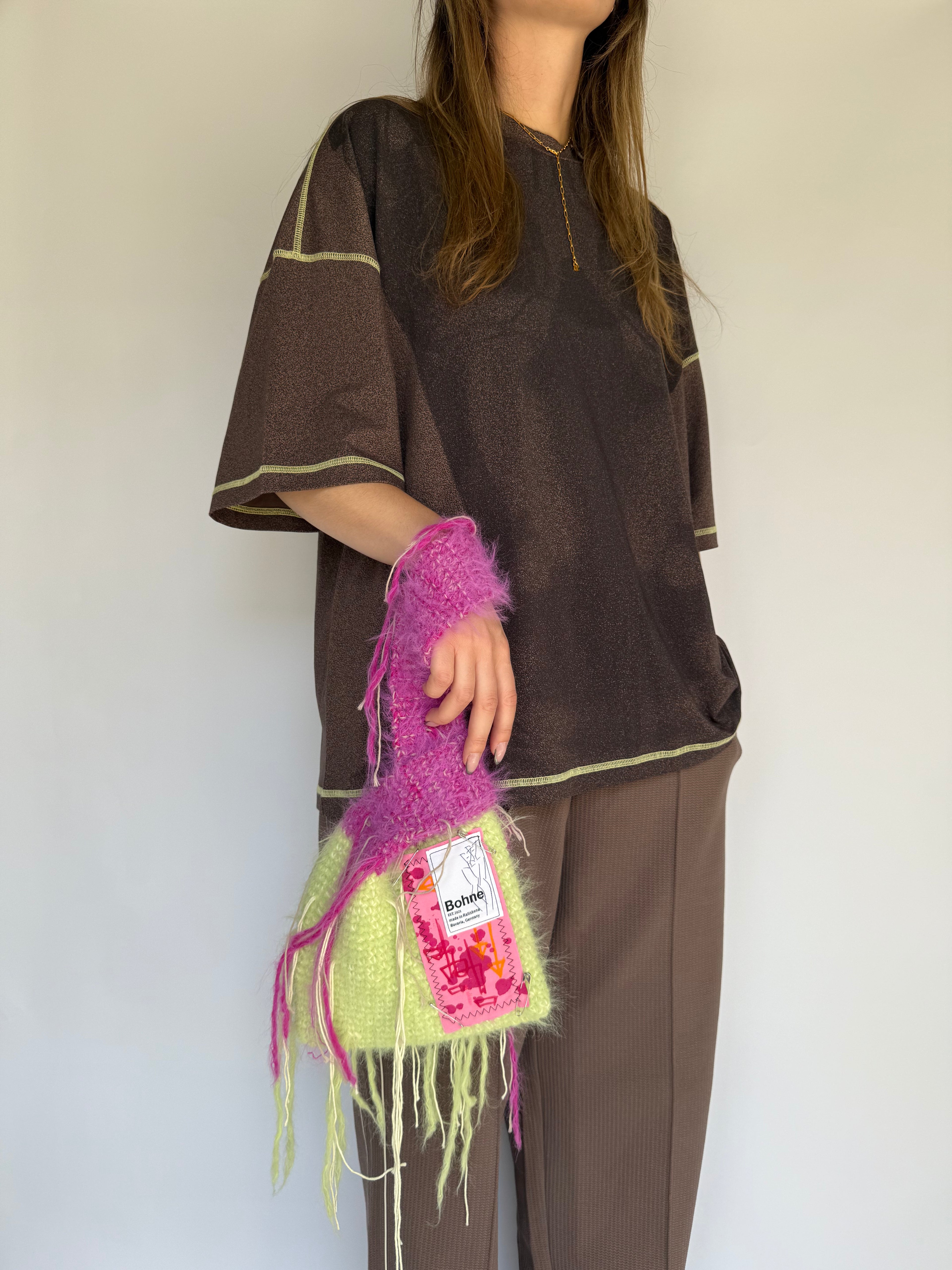 Crochet B-BAG aus recyceltem T-Shirt-Garn | pink, gelb