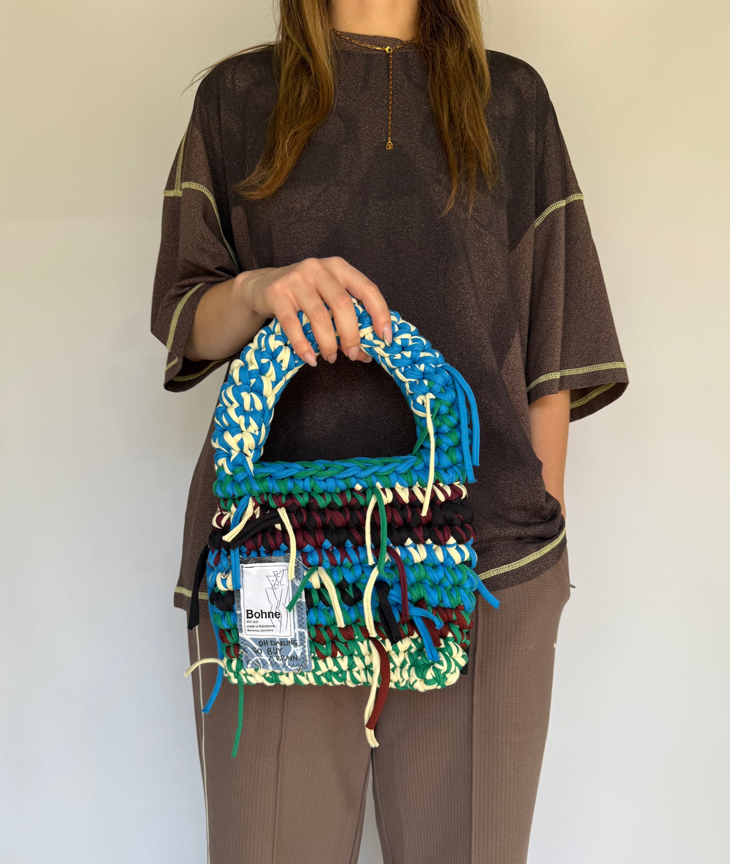 Crochet B-BAG aus recyceltem T-Shirt-Garn | beige, braun, blau, grün, schwarz