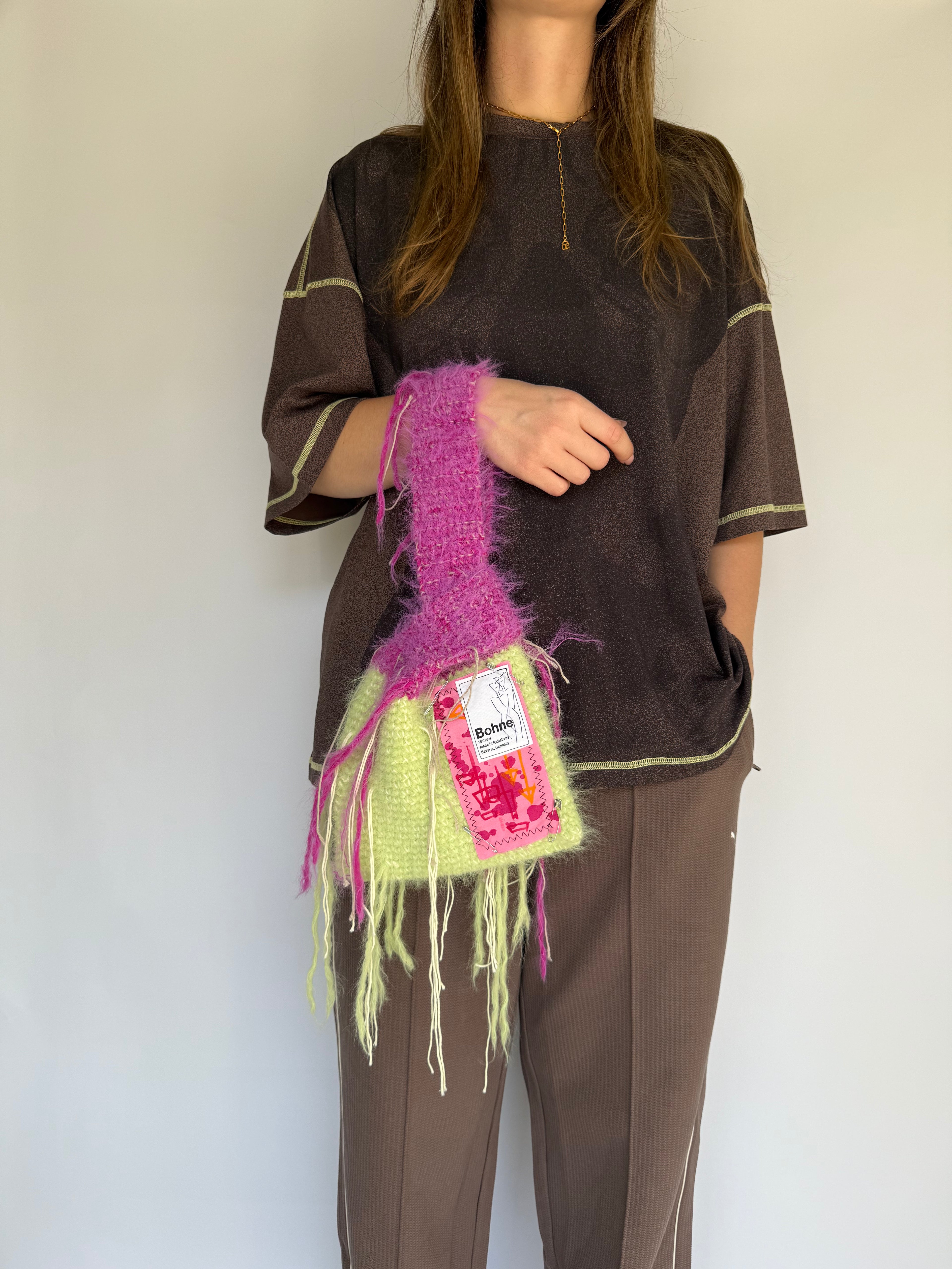 Crochet B-BAG aus recyceltem T-Shirt-Garn | pink, gelb