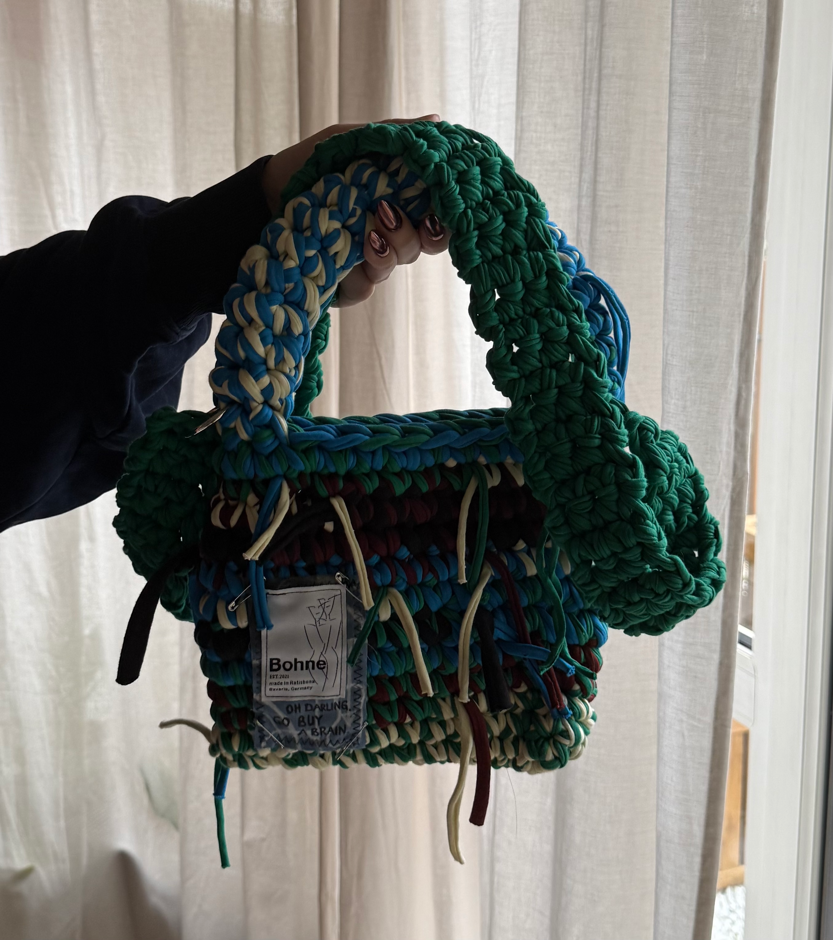 Crochet B-BAG aus recyceltem T-Shirt-Garn | beige, braun, blau, grün, schwarz