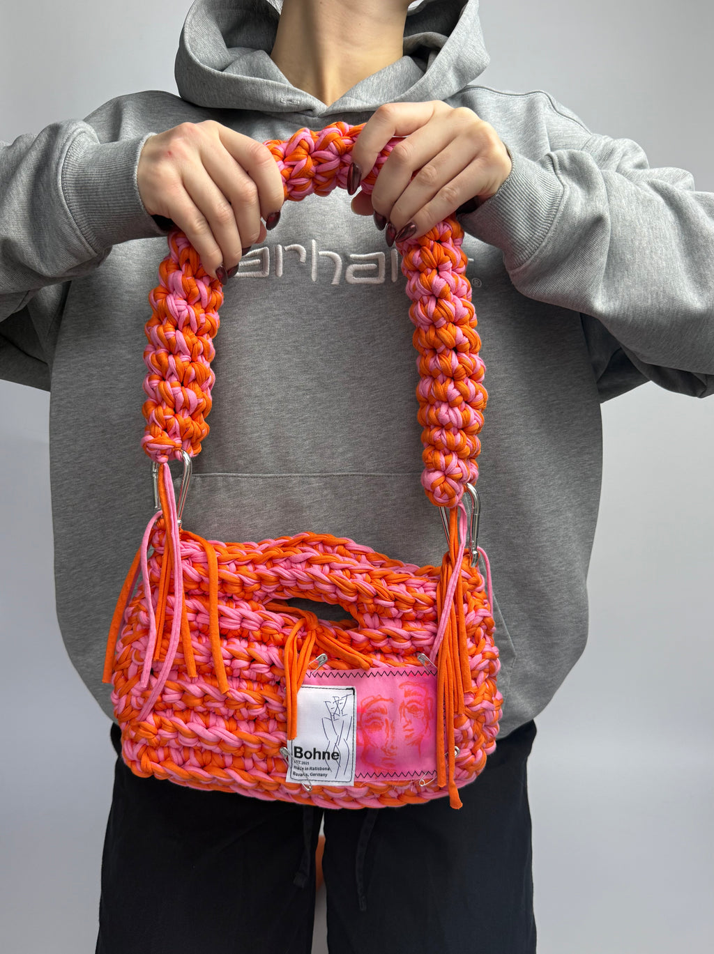 Crochet B-BAG aus recyceltem T-Shirt-Garn | rot, rosa