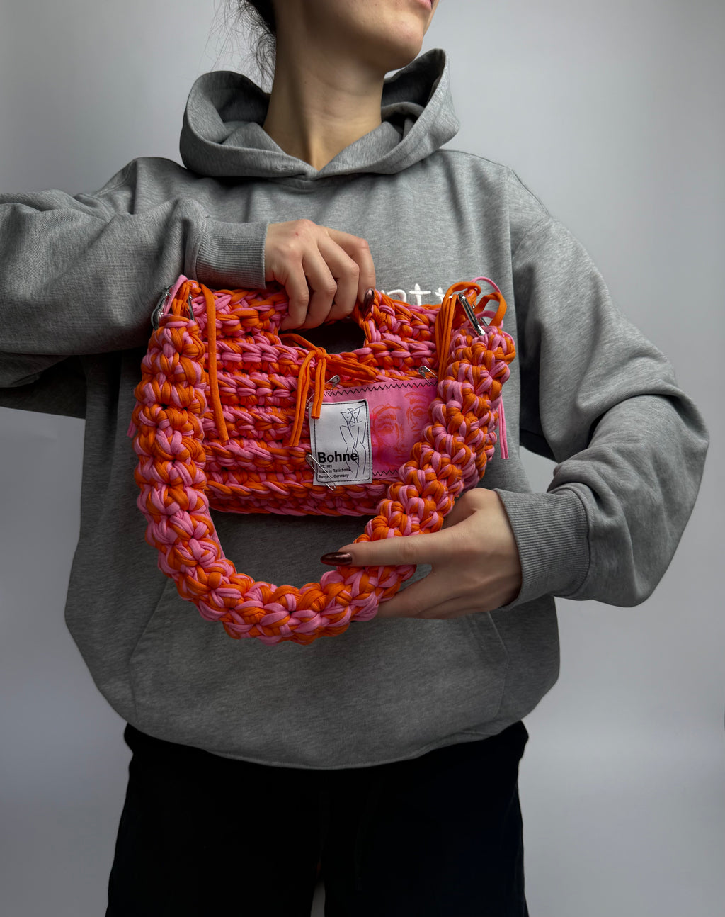 Crochet B-BAG aus recyceltem T-Shirt-Garn | rot, rosa