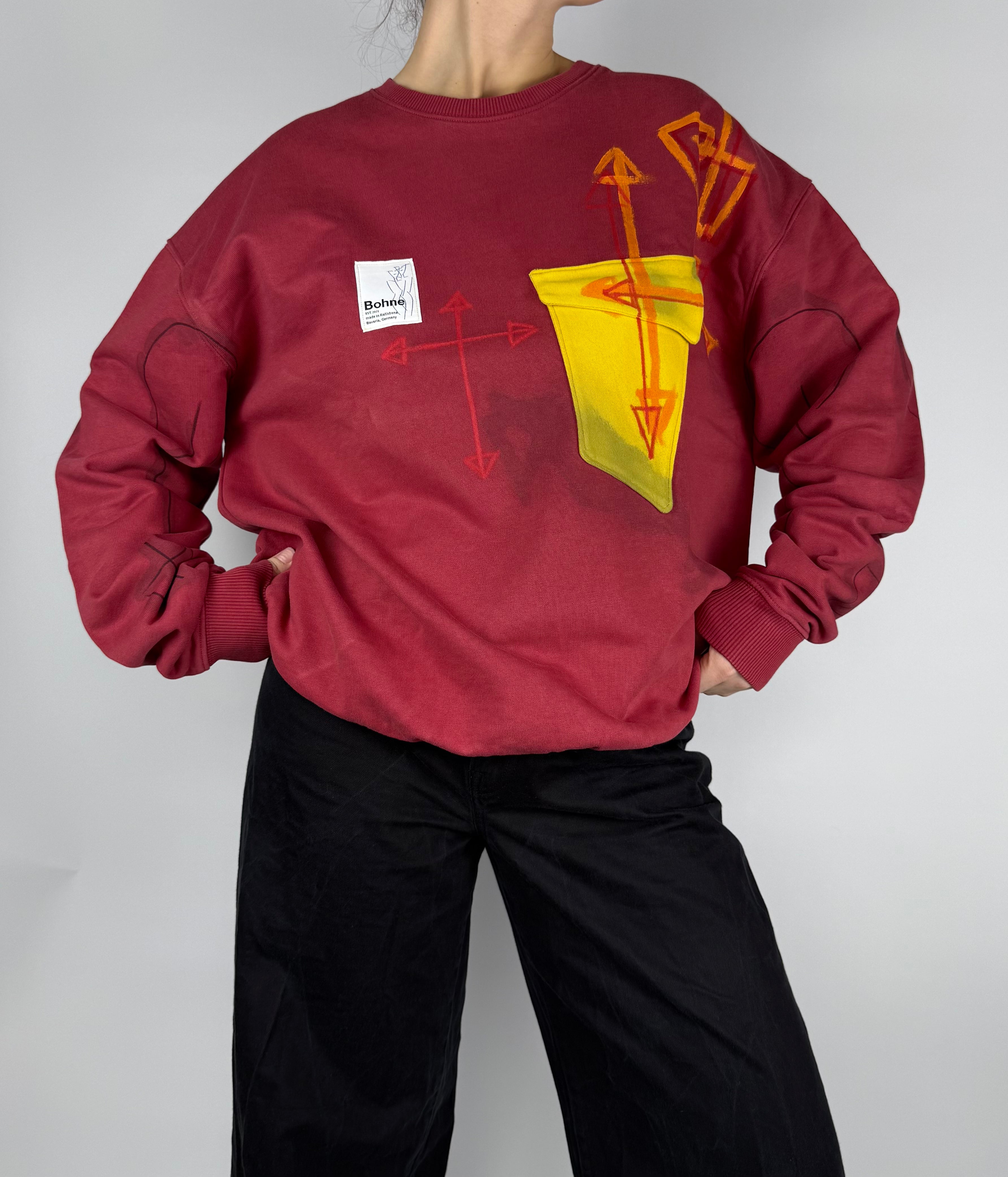 Handbemaltes Sweatshirt mit Tasche aus Bio-Baumwolle | L