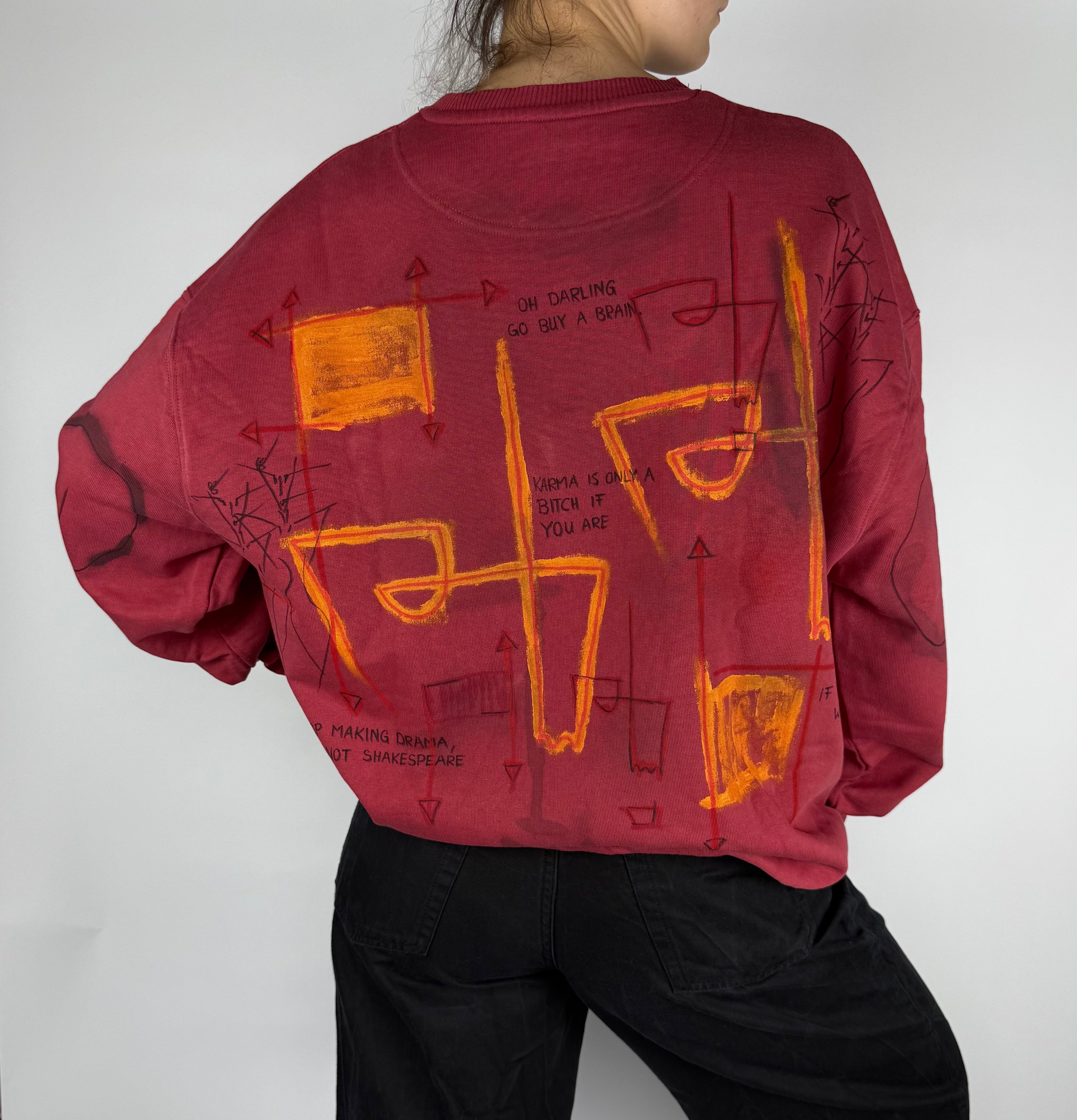 Handbemaltes Sweatshirt mit Tasche aus Bio-Baumwolle | L