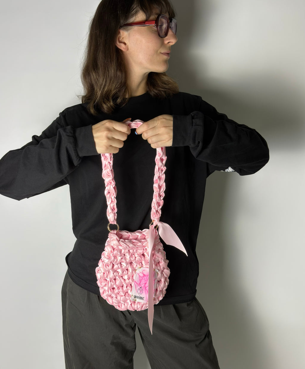 RIBBON Blush | Handgehäkelte Tasche aus Satinband