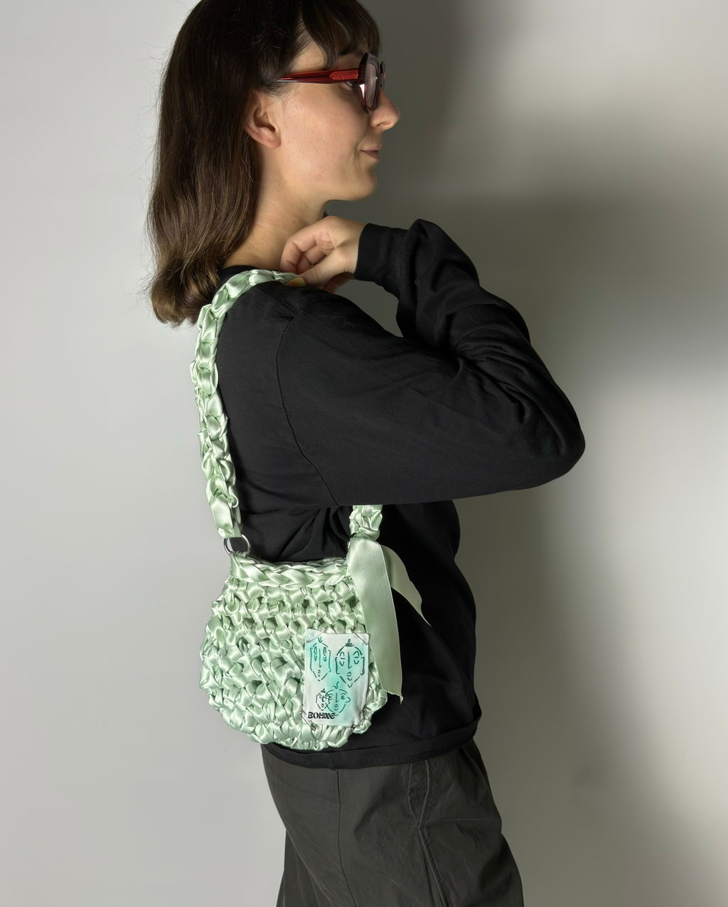 RIBBON Mint | Handgehäkelte Tasche aus Satinband