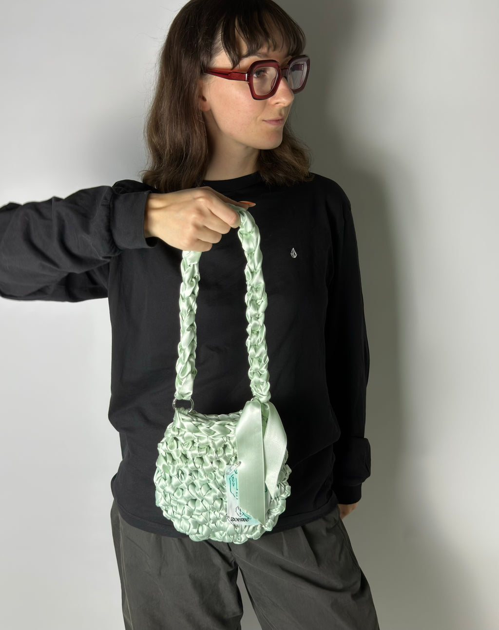 RIBBON Mint | Handgehäkelte Tasche aus Satinband