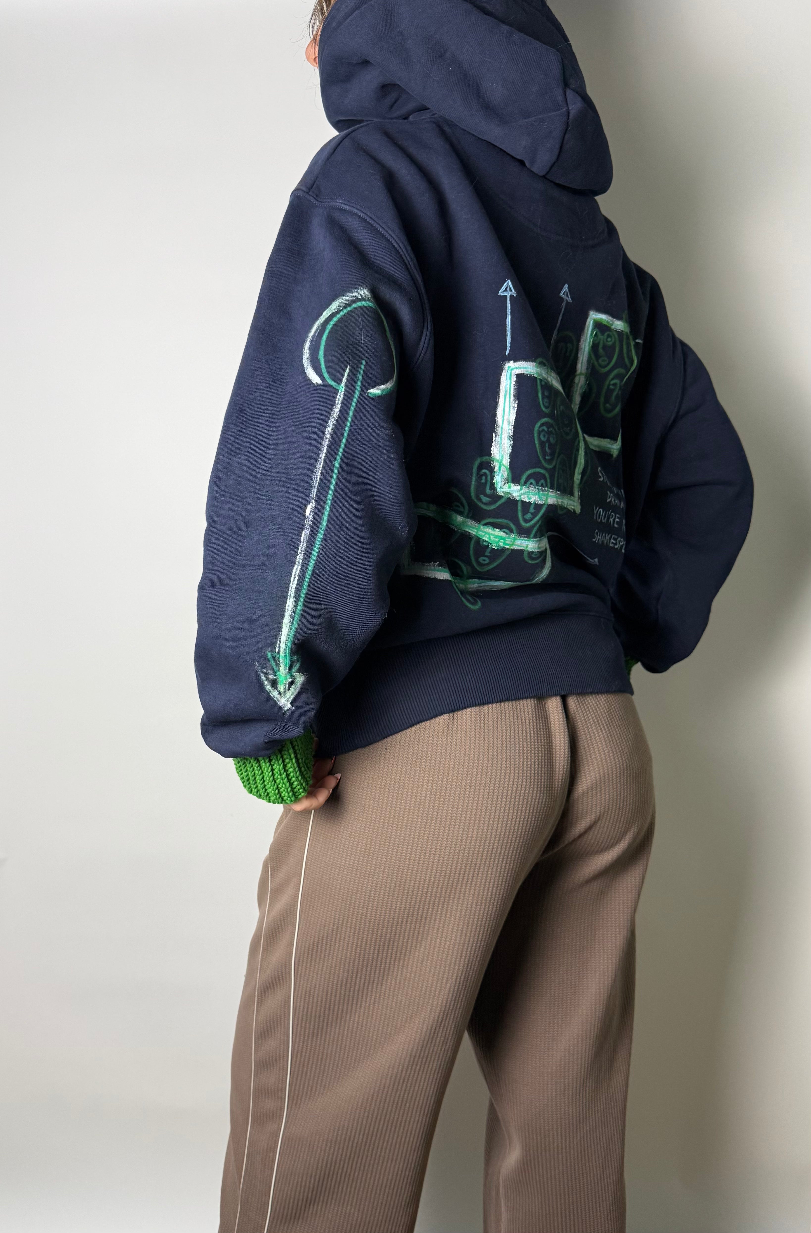 Upcycling Artwear Oversize Hoodie | Grün / Weiß | S