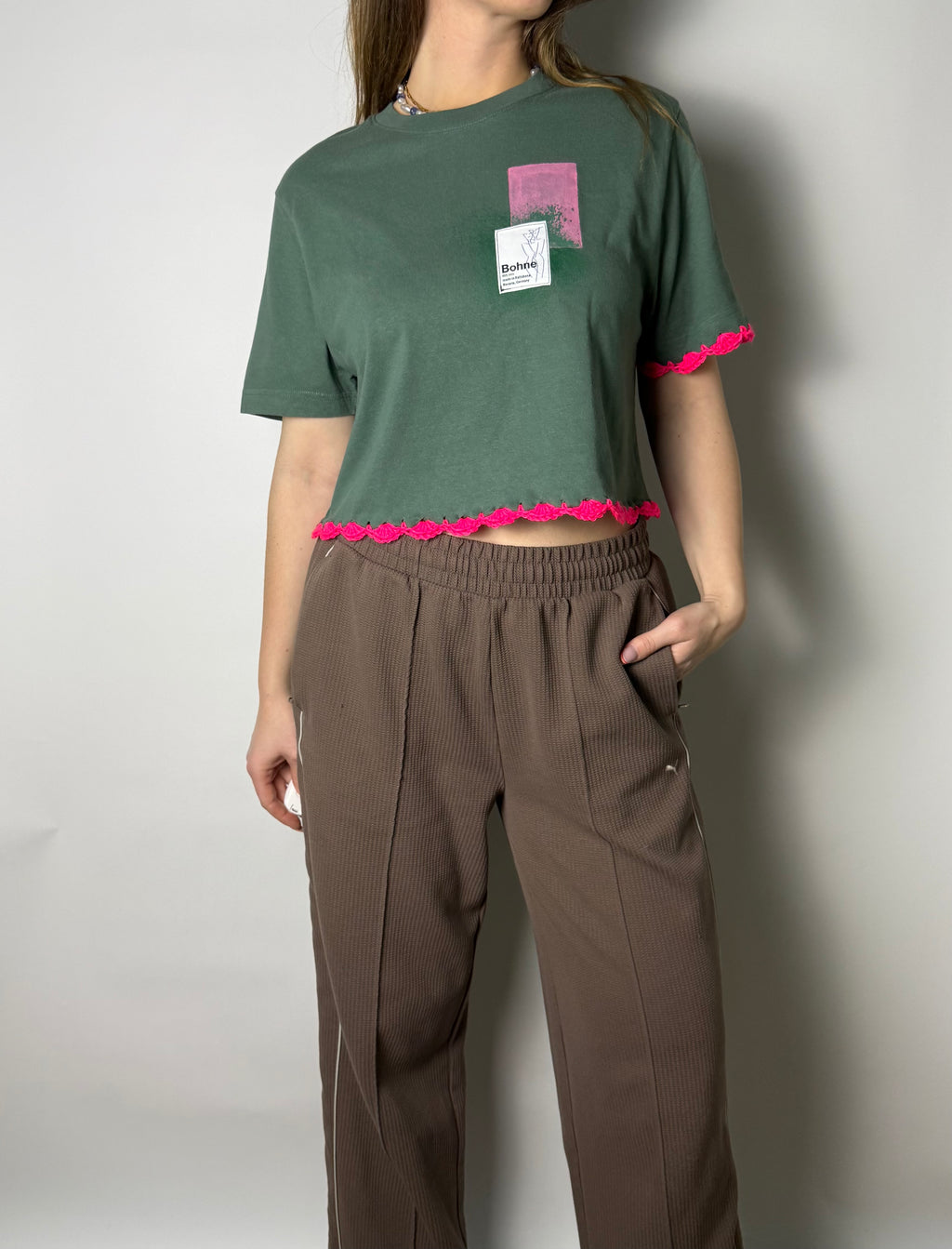 Upcycling Artwear | Relaxed T-Shirt | Pink / Grün | S