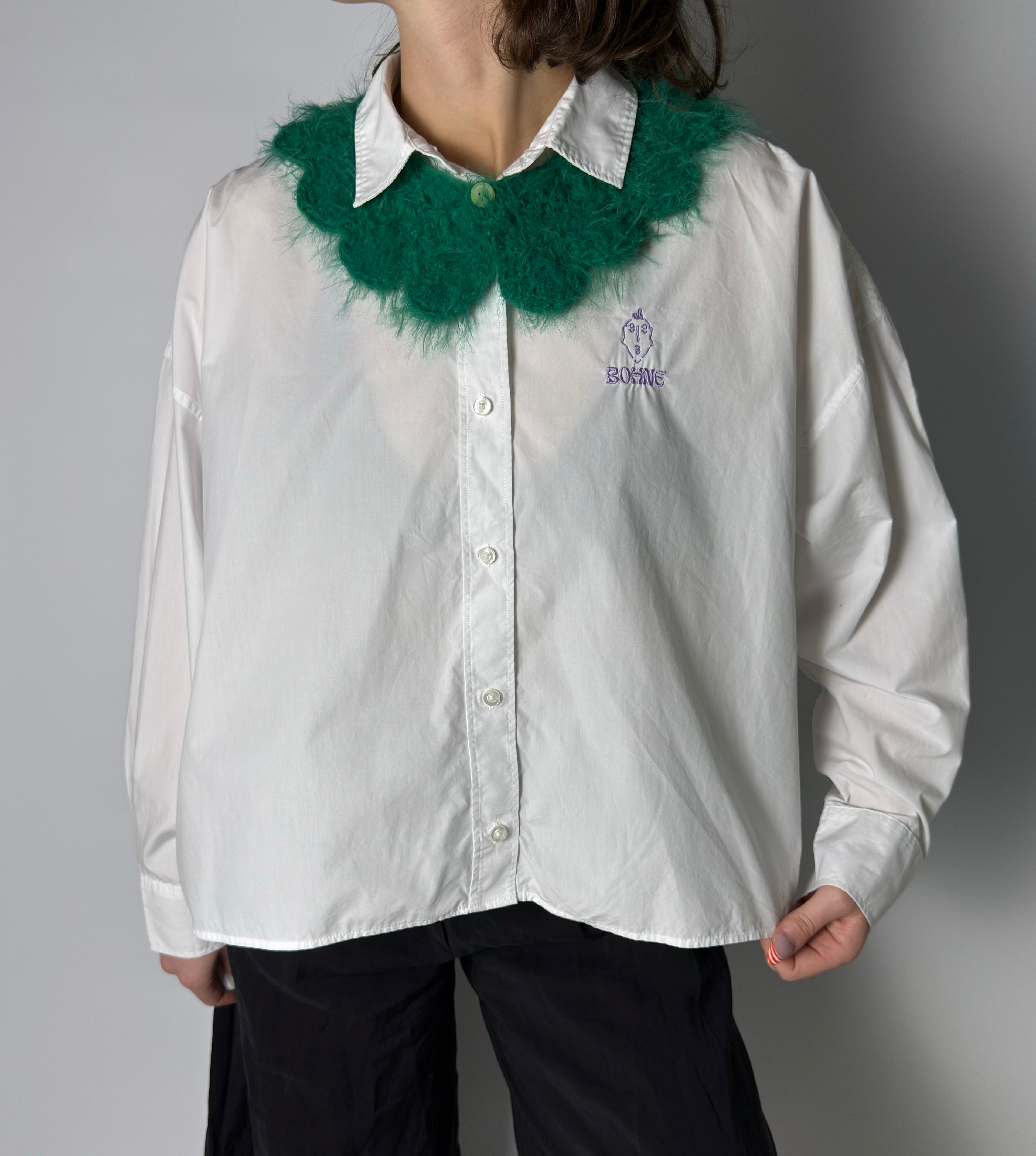 Crochet Kollektion | Fuzzy Kragen Hemd | Weiß