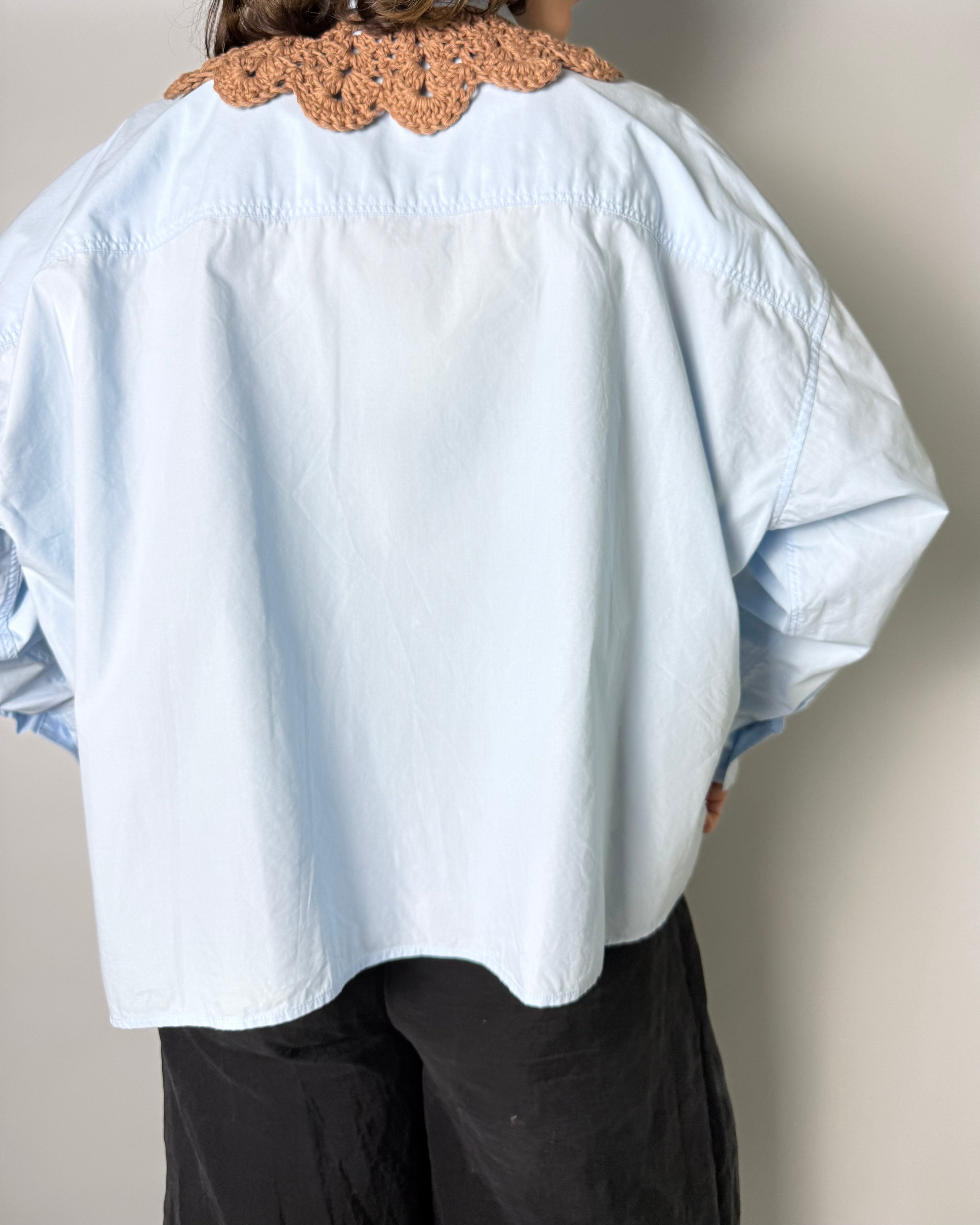 Crochet Kollektion | Baumwoll Kragen Hemd | Blau