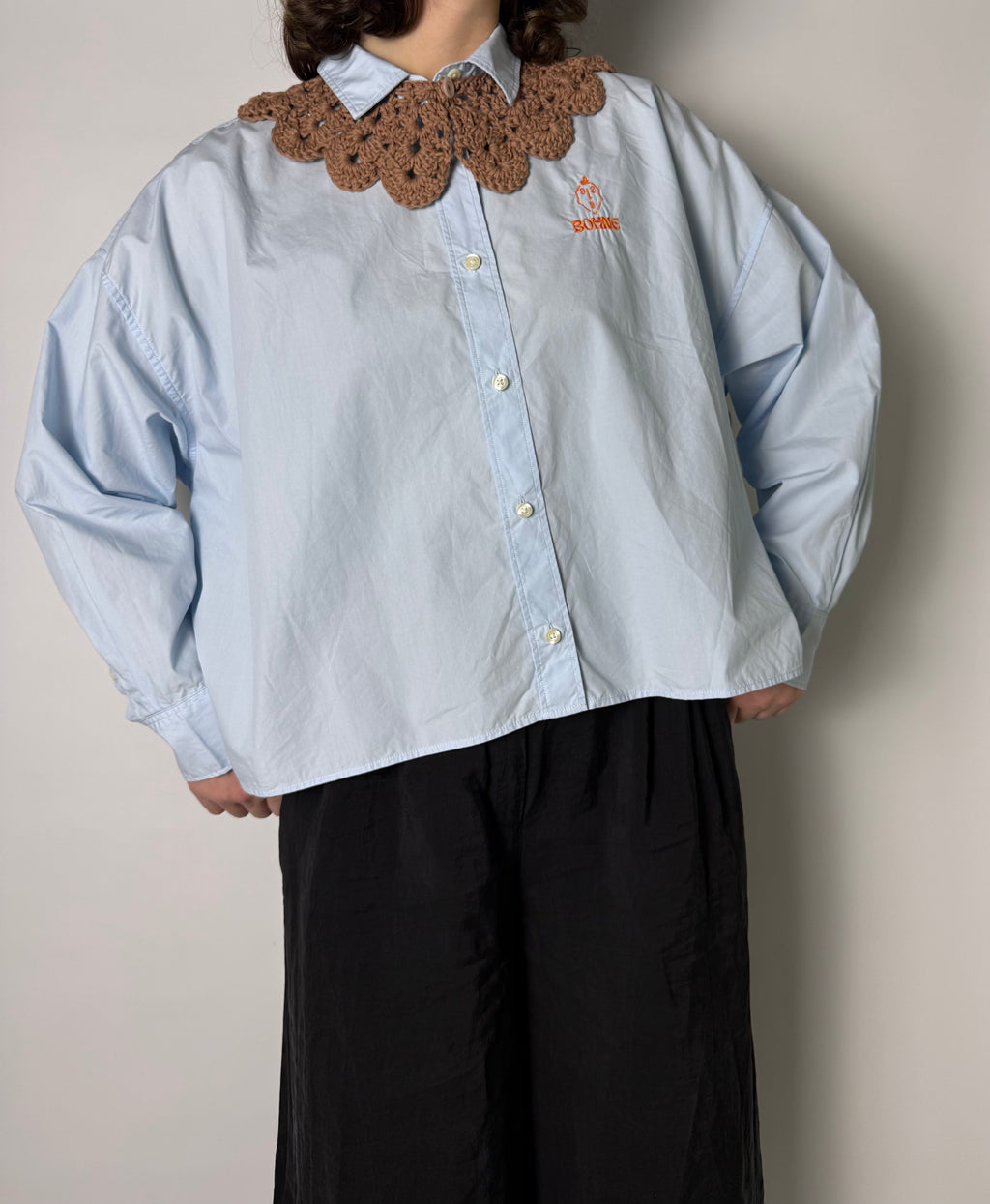 Crochet Kollektion | Baumwoll Kragen Hemd | Blau
