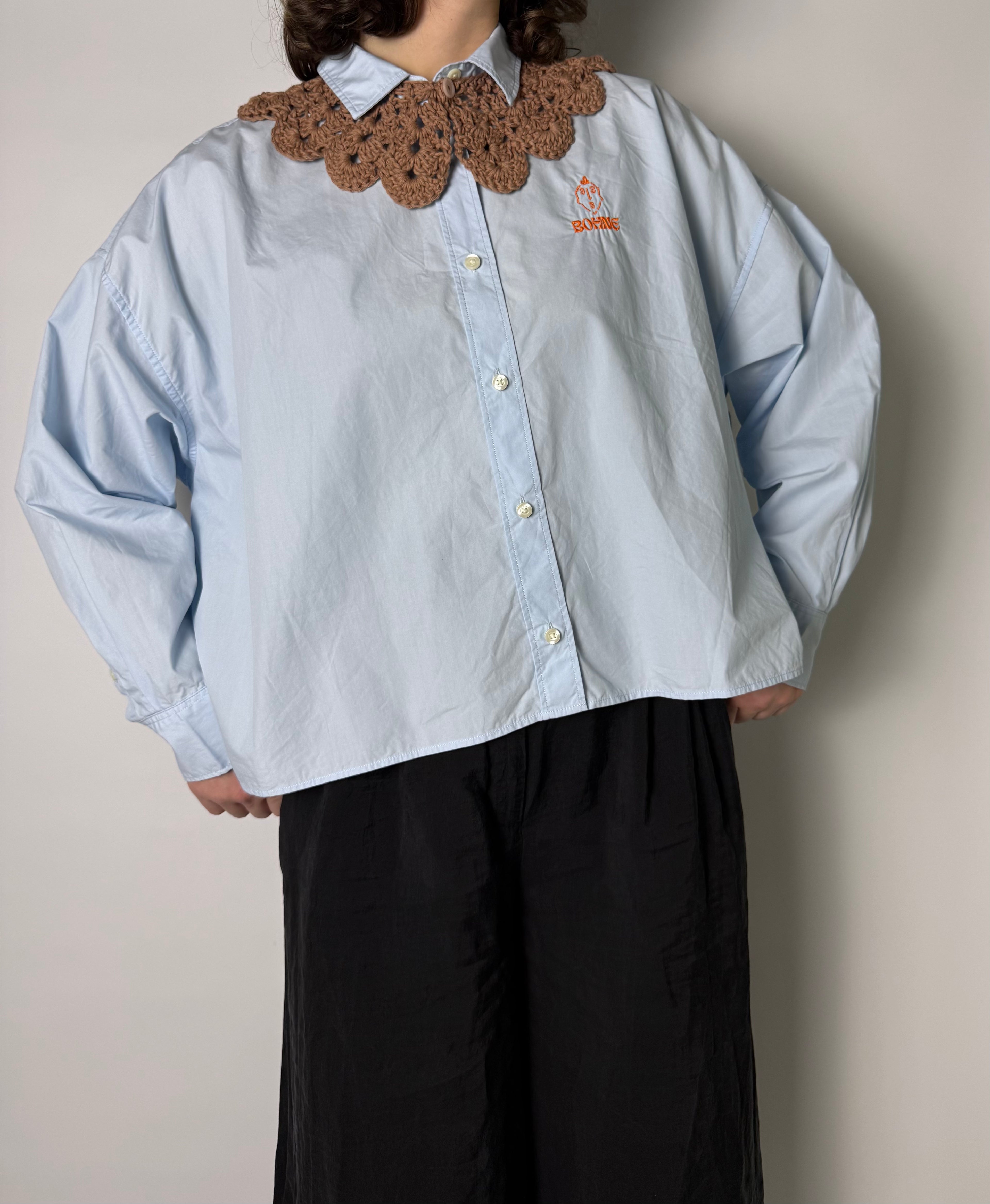 Crochet Kollektion | Baumwoll Kragen Hemd | Blau