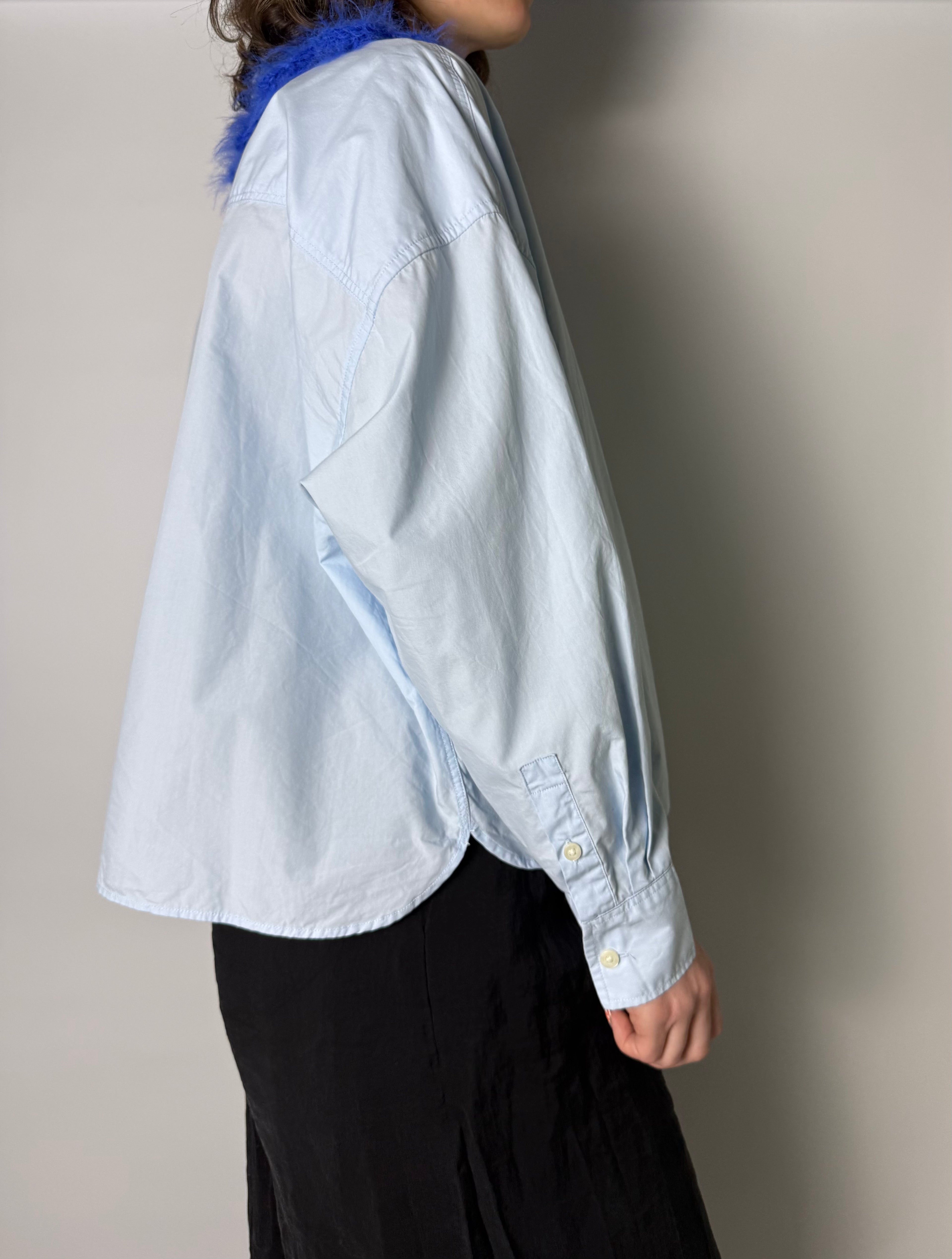 Crochet Kollektion | Fuzzy Kragen Hemd | Blau