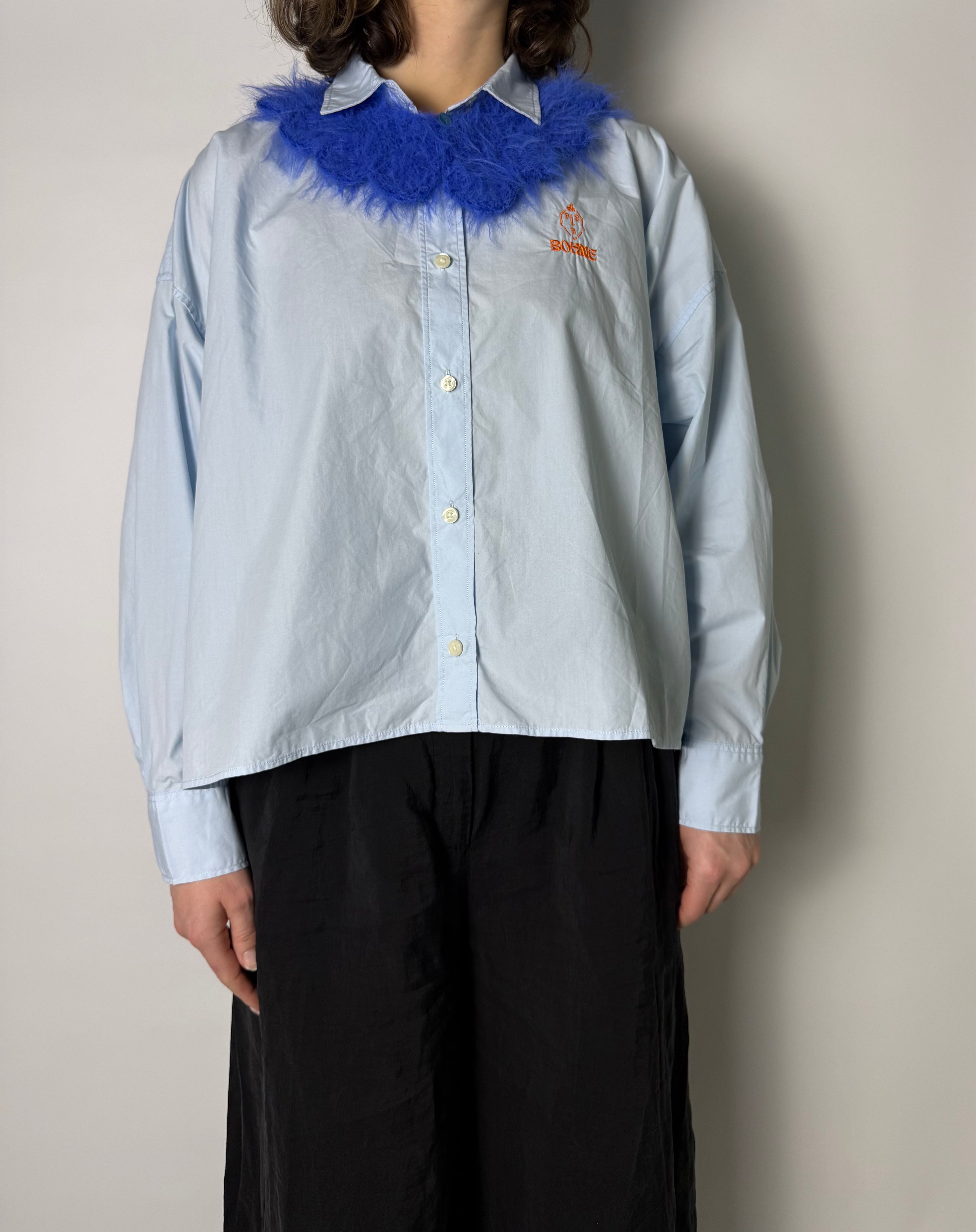 Crochet Kollektion | Fuzzy Kragen Hemd | Blau