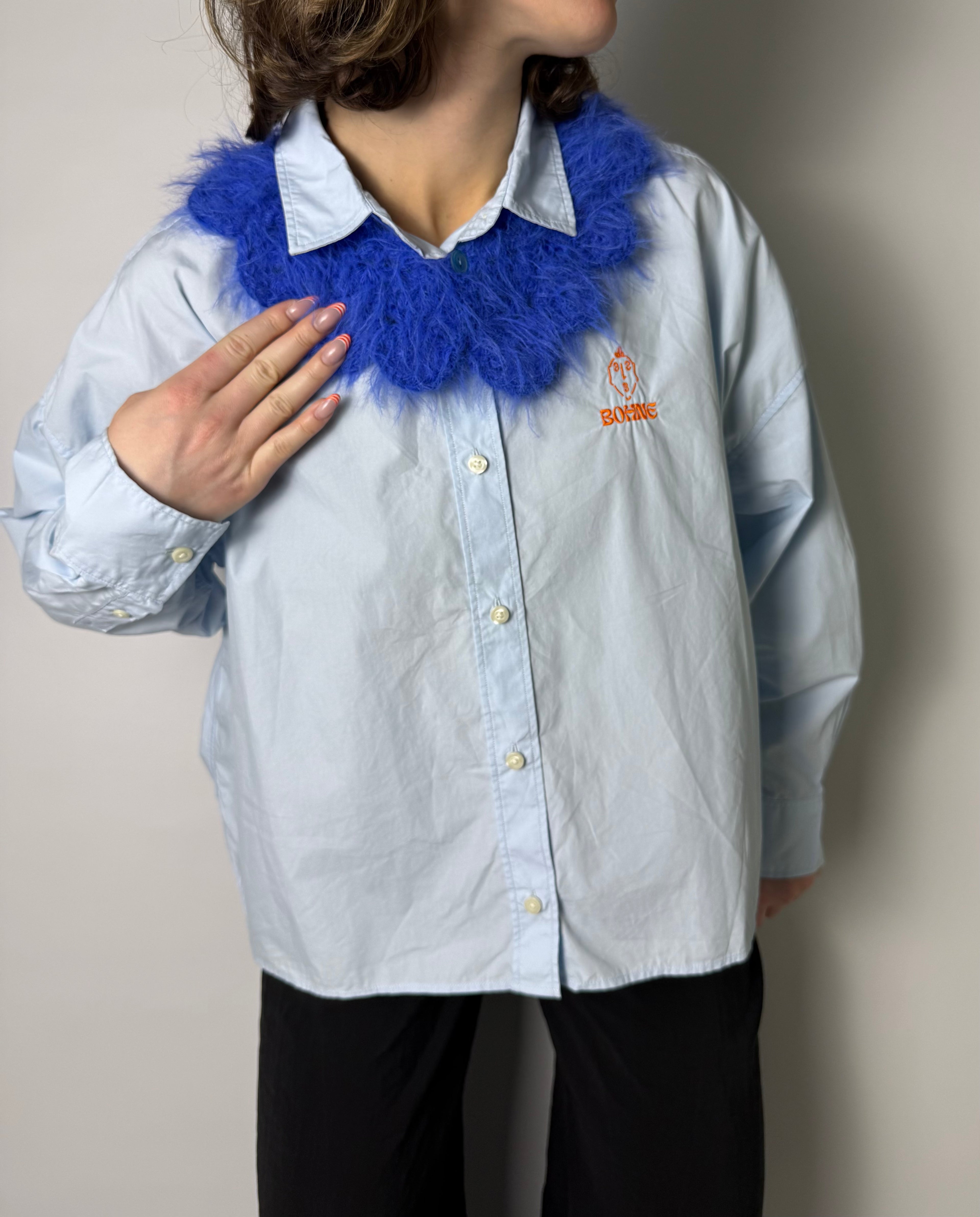 Crochet Kollektion | Fuzzy Kragen Hemd | Blau