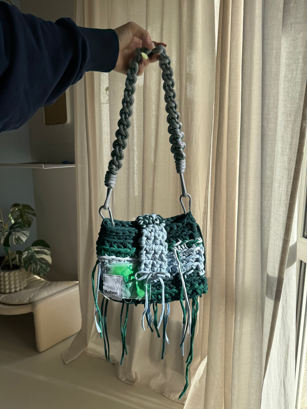 Crochet B-BAG aus recyceltem T-Shirt-Garn | blau, grün