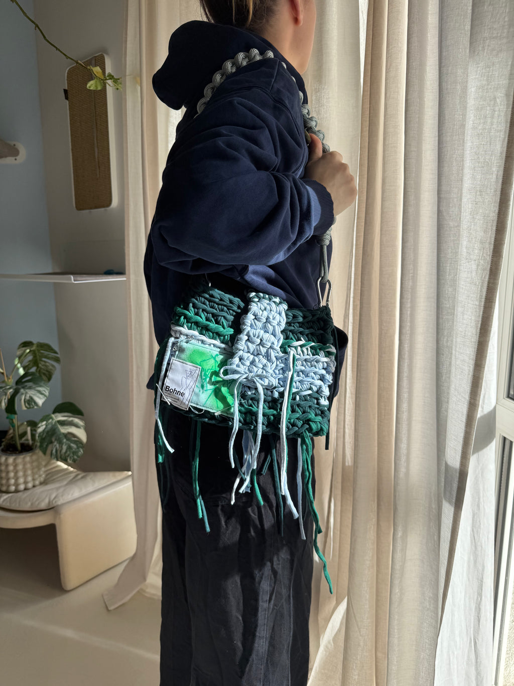 Crochet B-BAG aus recyceltem T-Shirt-Garn | blau, grün